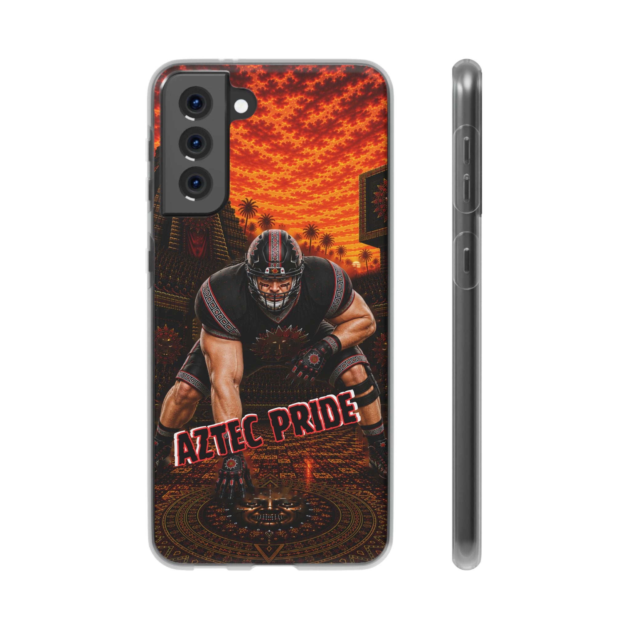 Aztec Football Warrior – Flexi Phone Case (iPhone & Samsung • Clear TPU • Made & Shipped in the USA • 🚚 FREE USA Shipping • Personalized Option)