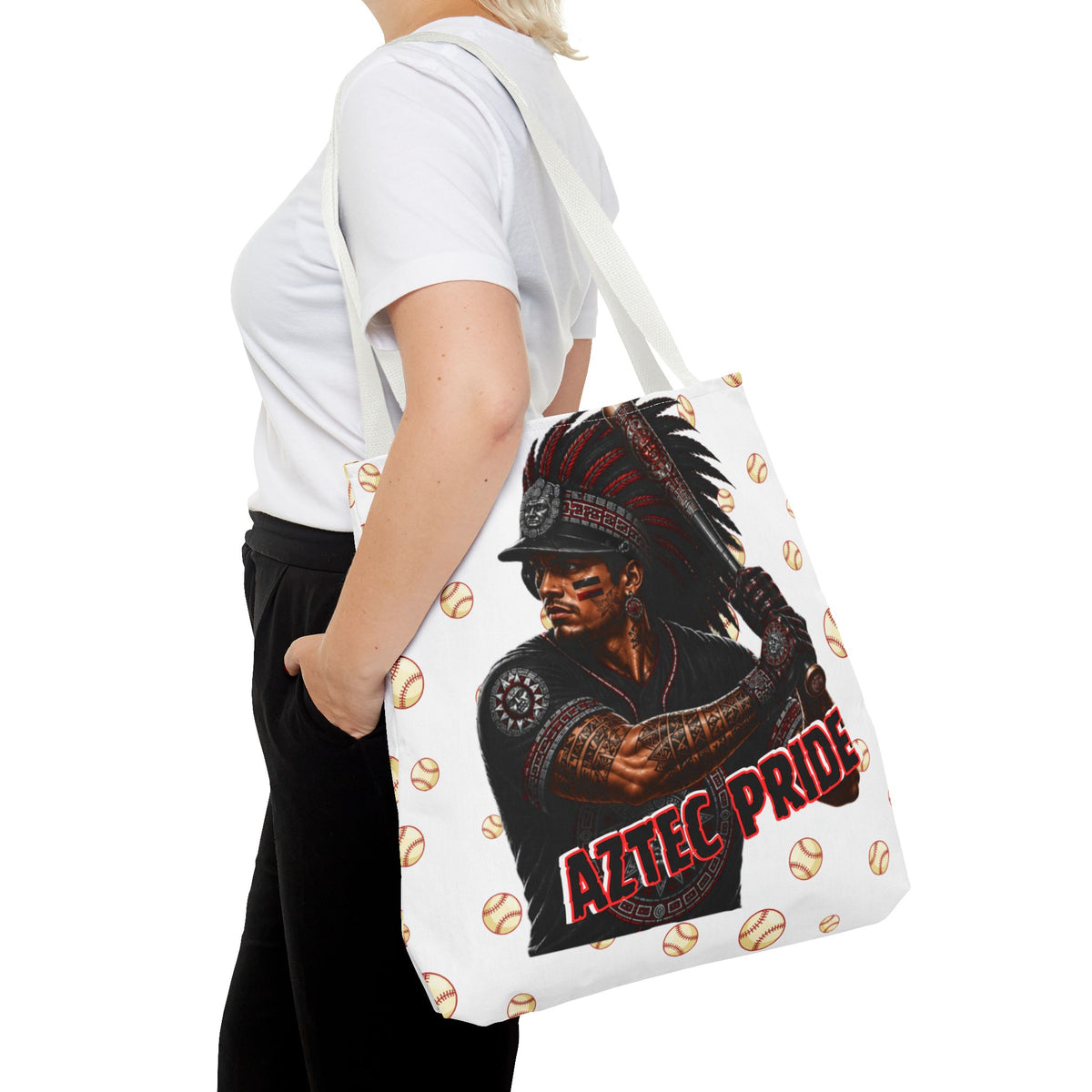 Aztec Baseball Warrior Tote Bag | Aztec-Inspired AI Art • Made & Shipped in the USA • 🚚 FREE USA Shipping • FREE Personalization