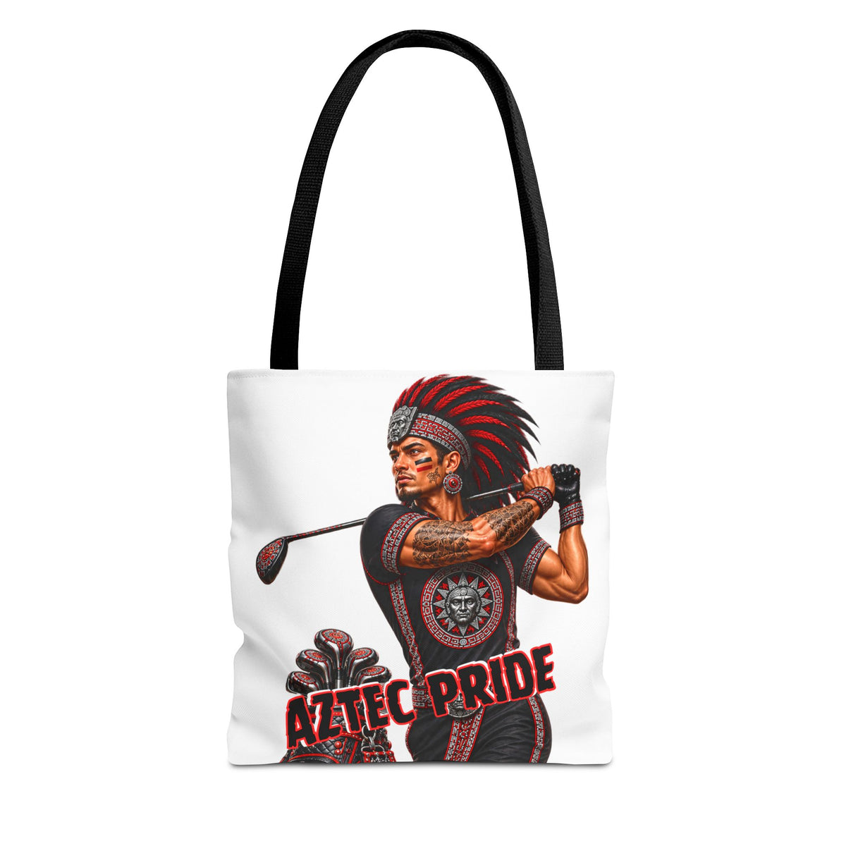 Aztec Golf Male Warrior Tote Bag | Aztec-Inspired AI Art • Made & Shipped in the USA • 🚚 FREE USA Shipping • FREE Personalization