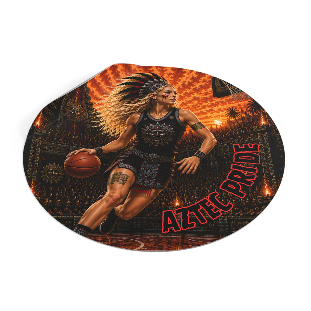 Aztec Basketball Female Warrior Round Vinyl Sticker 2”–6” | Made & Shipped in the USA • 🚚 FREE USA Shipping • Personalized Option