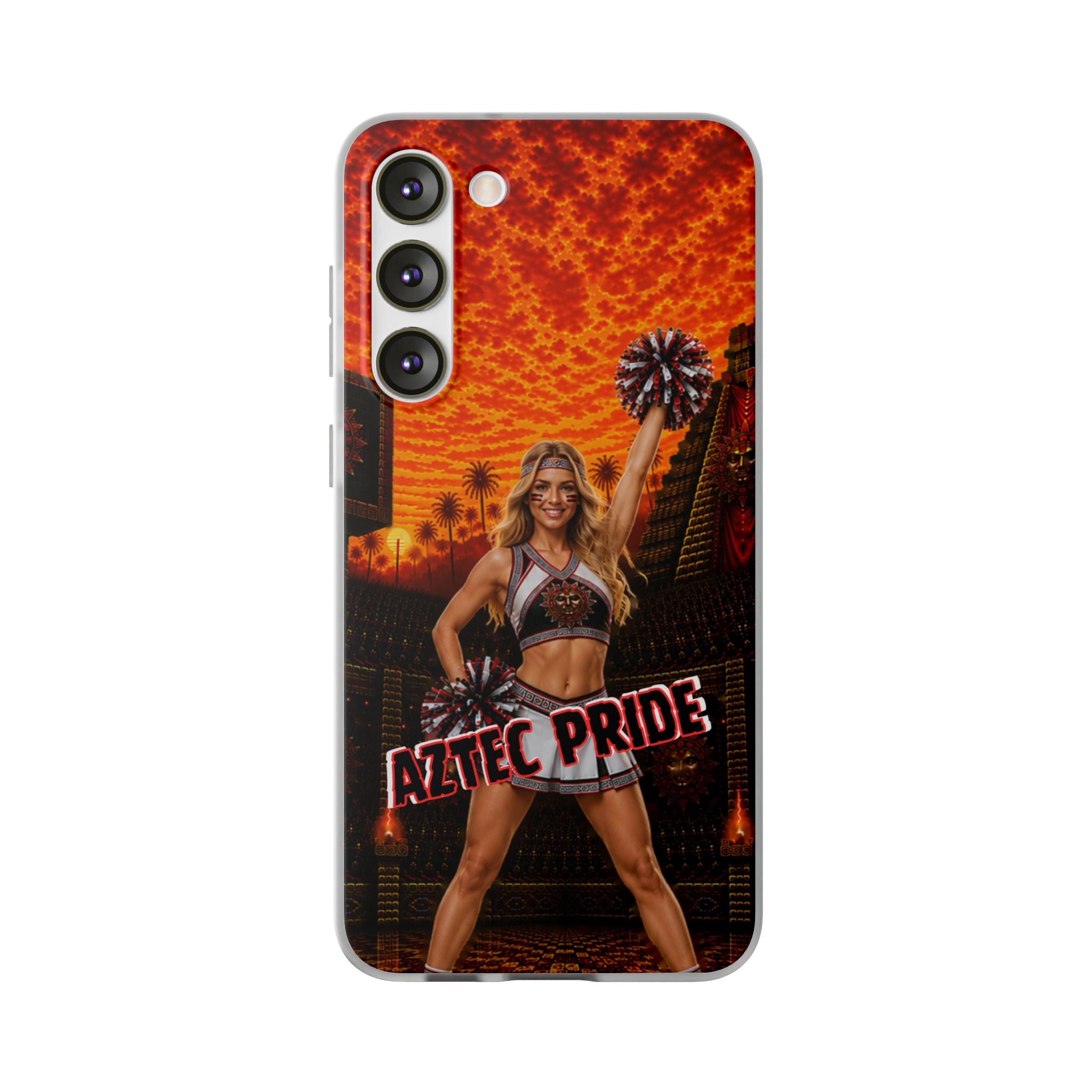 Aztec Cheerleader Warrior – Flexi Phone Case (iPhone & Samsung • Clear TPU • Made & Shipped in the USA • 🚚 FREE USA Shipping • Personalized Option)
