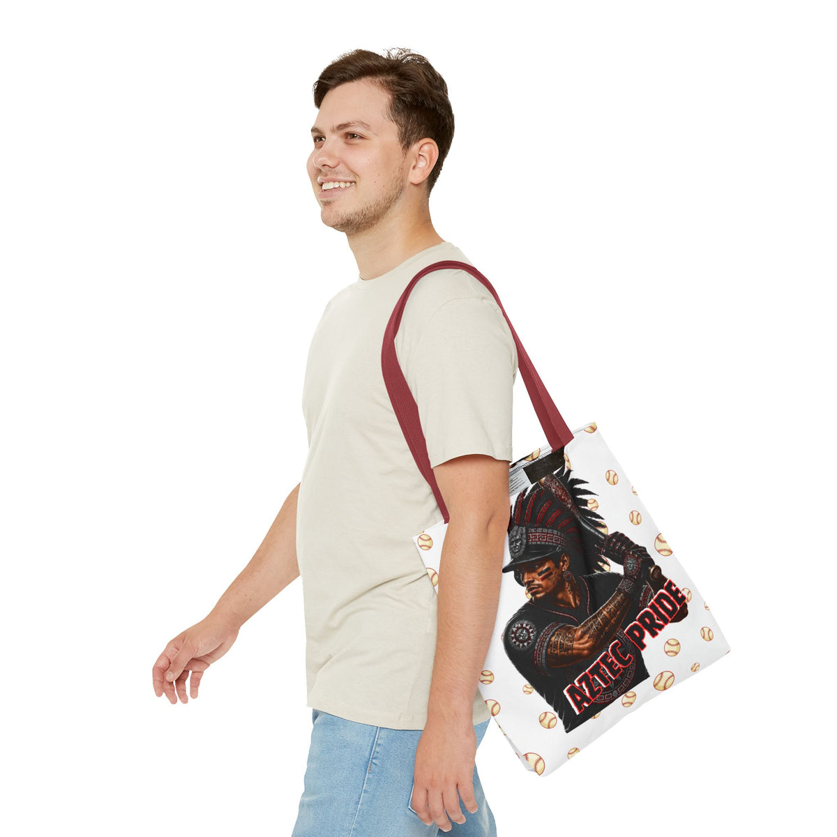 Aztec Baseball Warrior Tote Bag | Aztec-Inspired AI Art • Made & Shipped in the USA • 🚚 FREE USA Shipping • FREE Personalization
