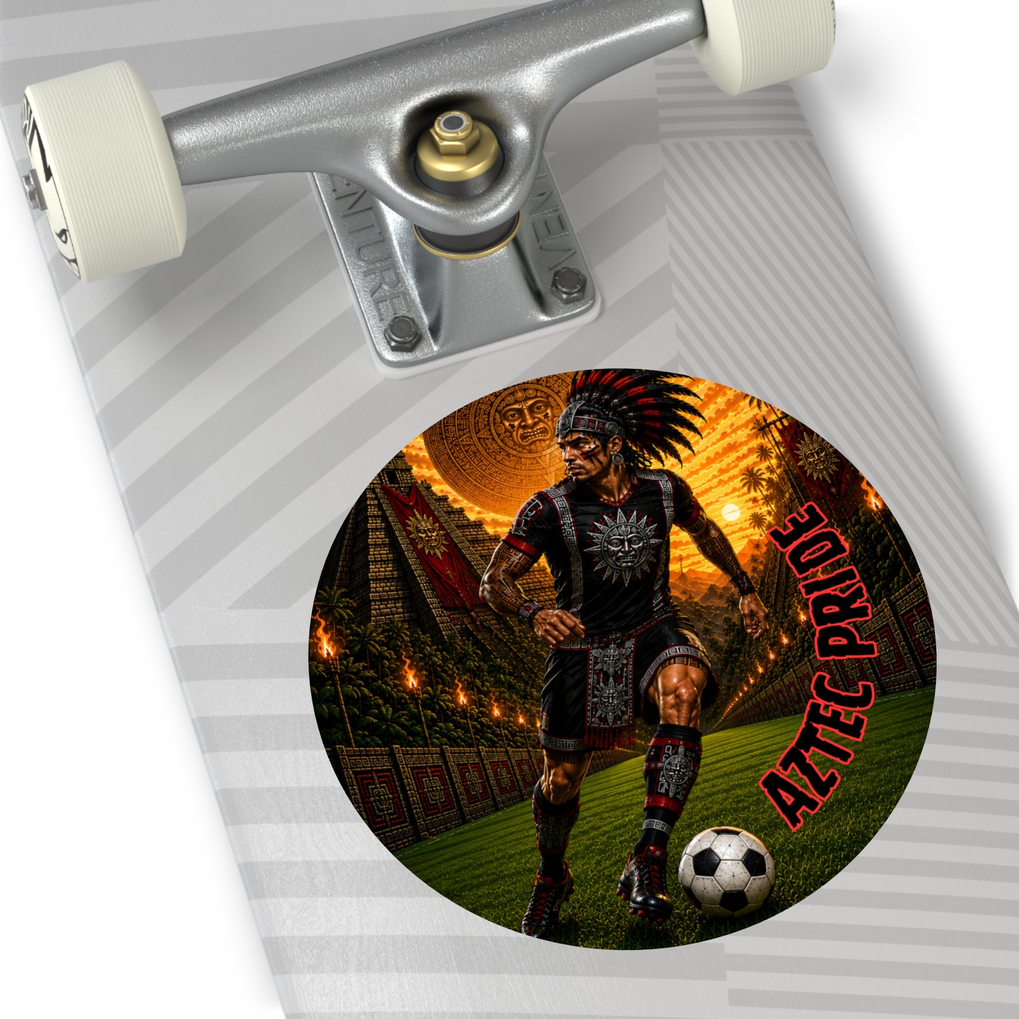 Aztec Soccer Male Warrior Round Vinyl Sticker 2”–6” | Made & Shipped in the USA • 🚚 FREE USA Shipping • Personalized Option