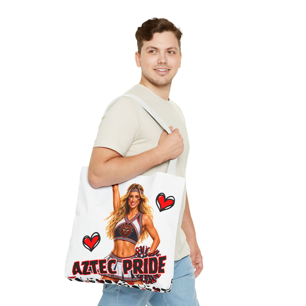 Aztec Cheerleader Warrior Tote Bag | Aztec-Inspired AI Art • Made & Shipped in the USA • 🚚 FREE USA Shipping • FREE Personalization