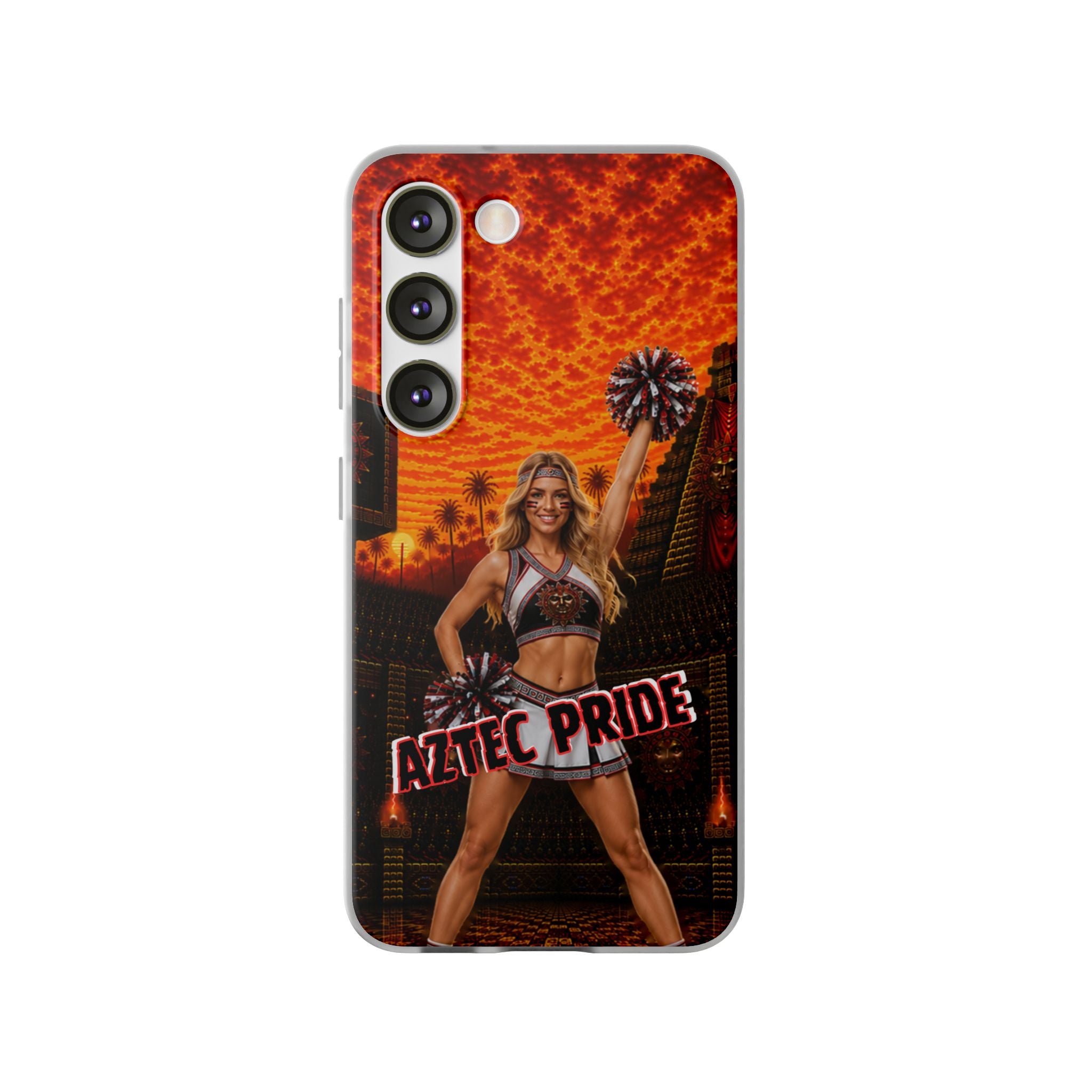 Aztec Cheerleader Warrior – Flexi Phone Case (iPhone & Samsung • Clear TPU • Made & Shipped in the USA • 🚚 FREE USA Shipping • Personalized Option)