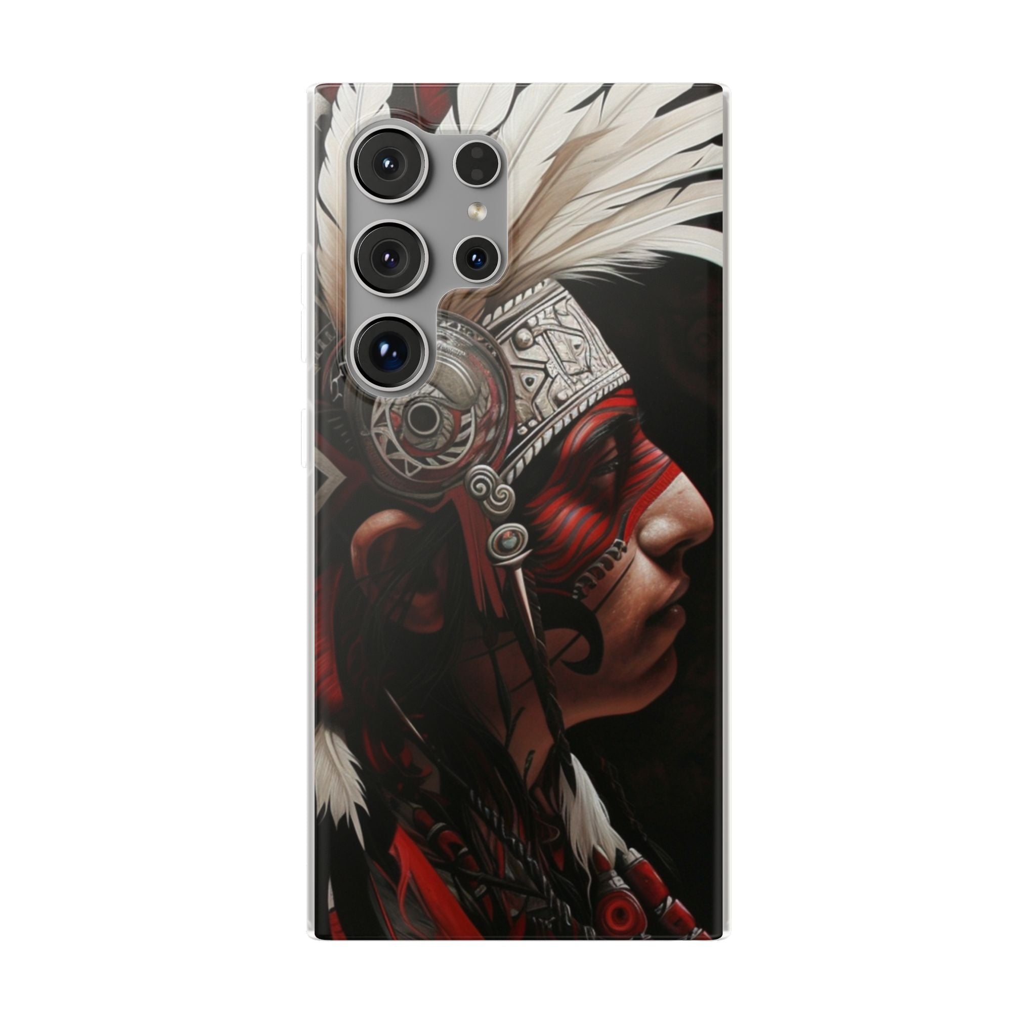 Aztec Warrior King – Flexi Phone Case (iPhone & Samsung • Clear TPU • Made in USA • Personalized Option)