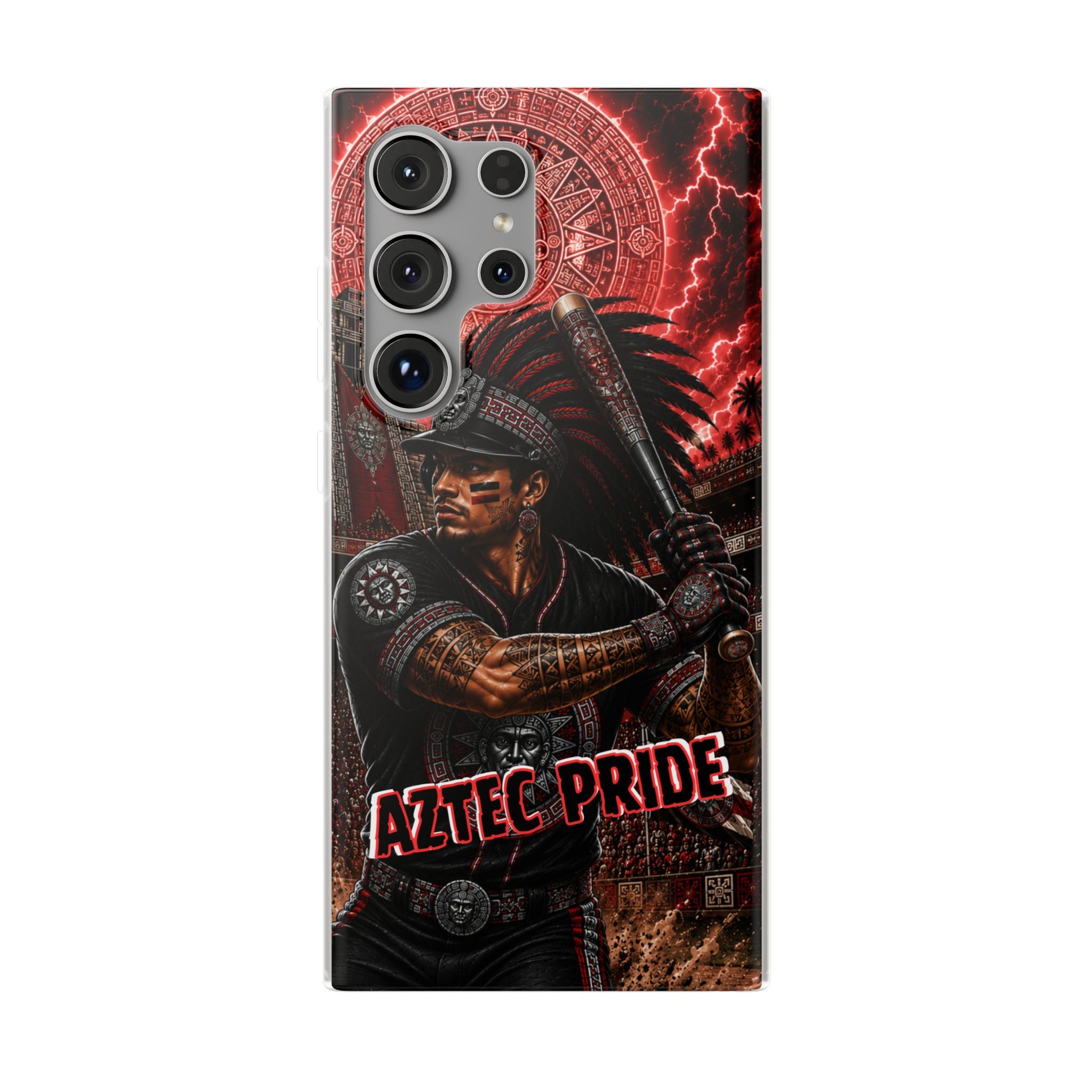 Aztec Baseball Warrior – Flexi Phone Case (iPhone & Samsung • Clear TPU • Made & Shipped in the USA • 🚚 FREE USA Shipping • Personalized Option)