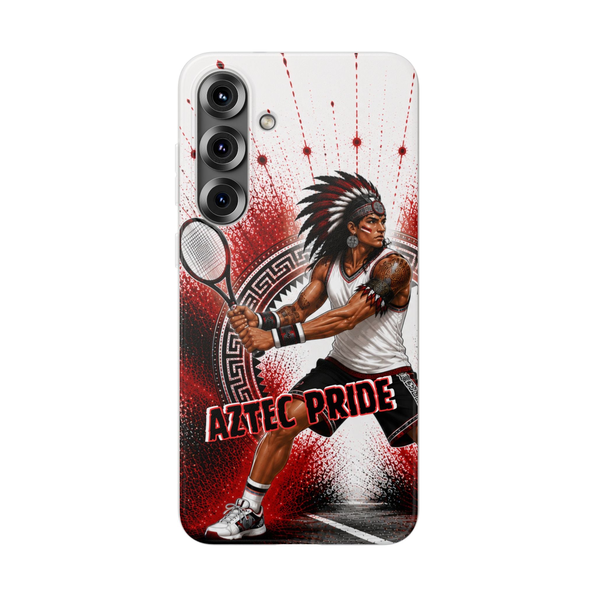 Aztec Tennis Male Warrior – Flexi Phone Case (iPhone & Samsung • Clear TPU • Made & Shipped in the USA • 🚚 FREE USA Shipping • Personalized Option)