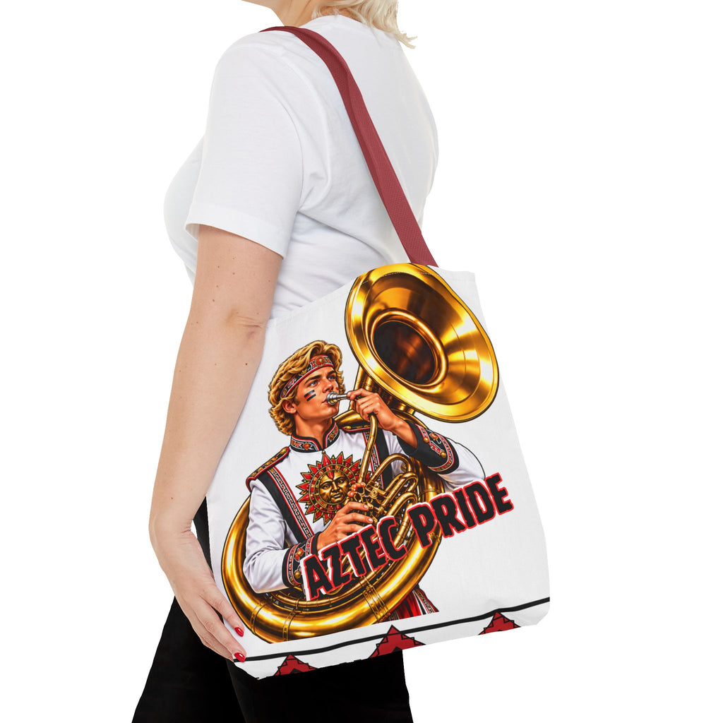 Aztec Tuba Warrior Tote Bag | Aztec-Inspired AI Art • Made & Shipped in the USA • 🚚 FREE USA Shipping • FREE Personalization