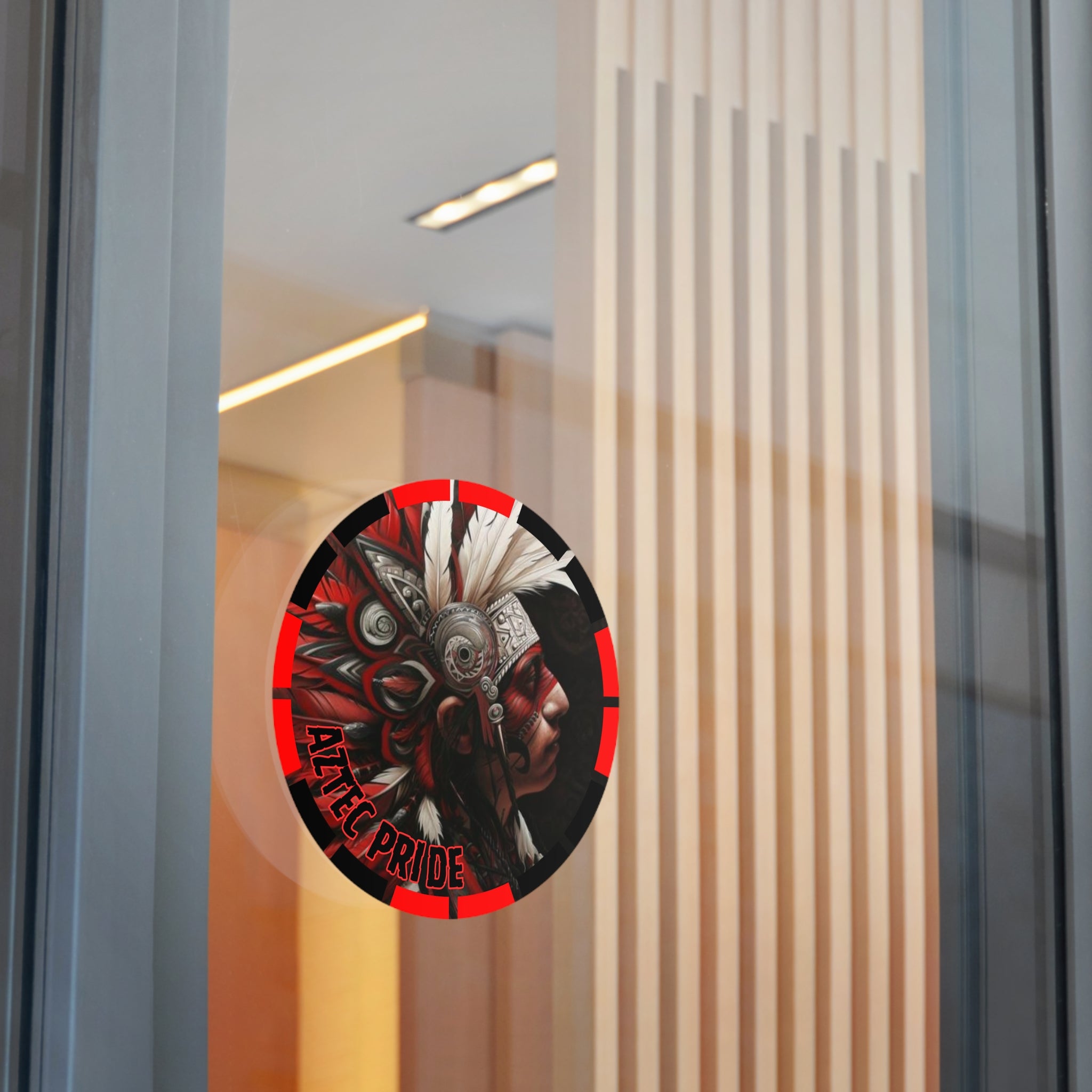 Aztec Warrior King Round Vinyl Sticker – Waterproof Matte Decal (2”–6”)