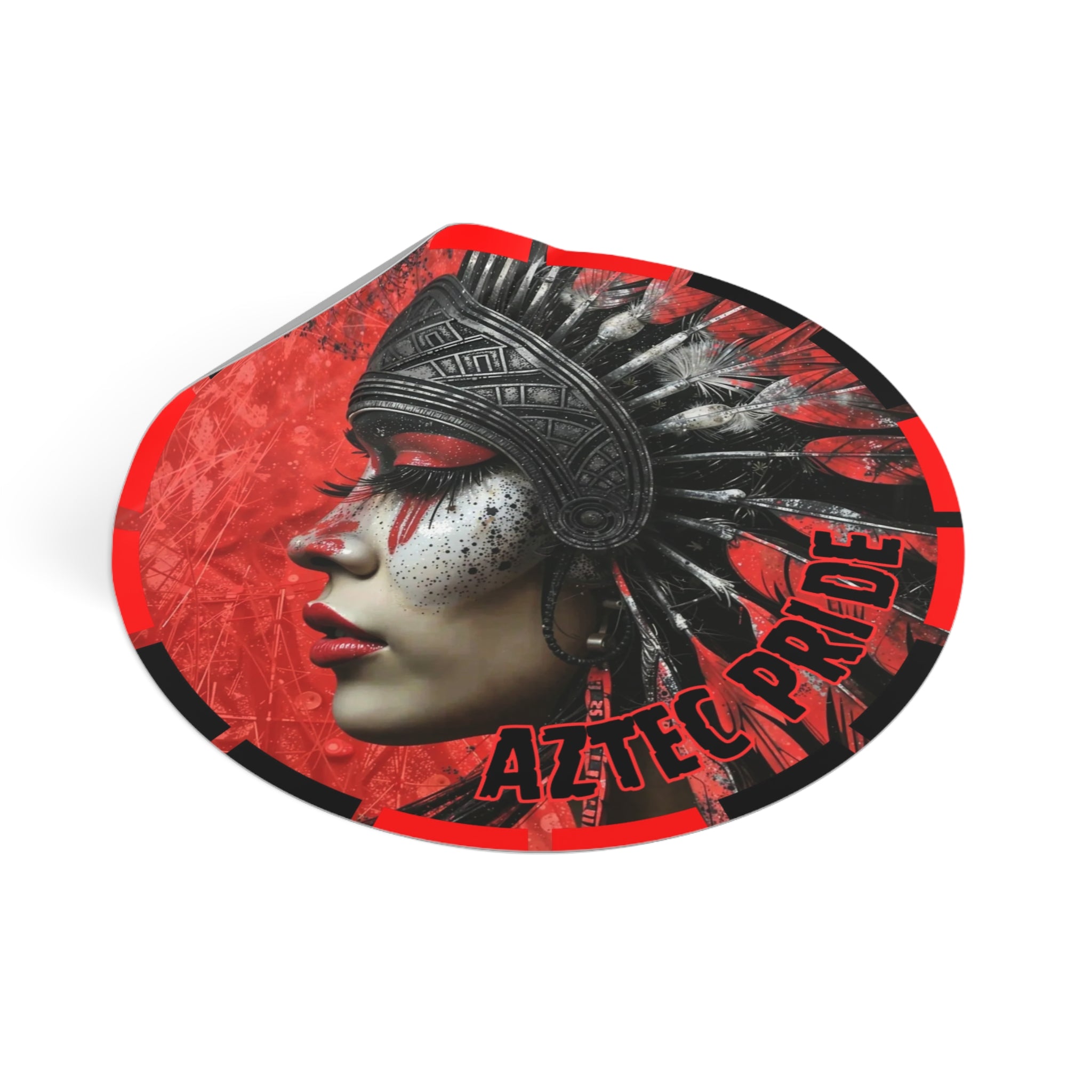 Aztec Fearless Goddess Round Vinyl Sticker – Waterproof Matte Decal (2”–6”)