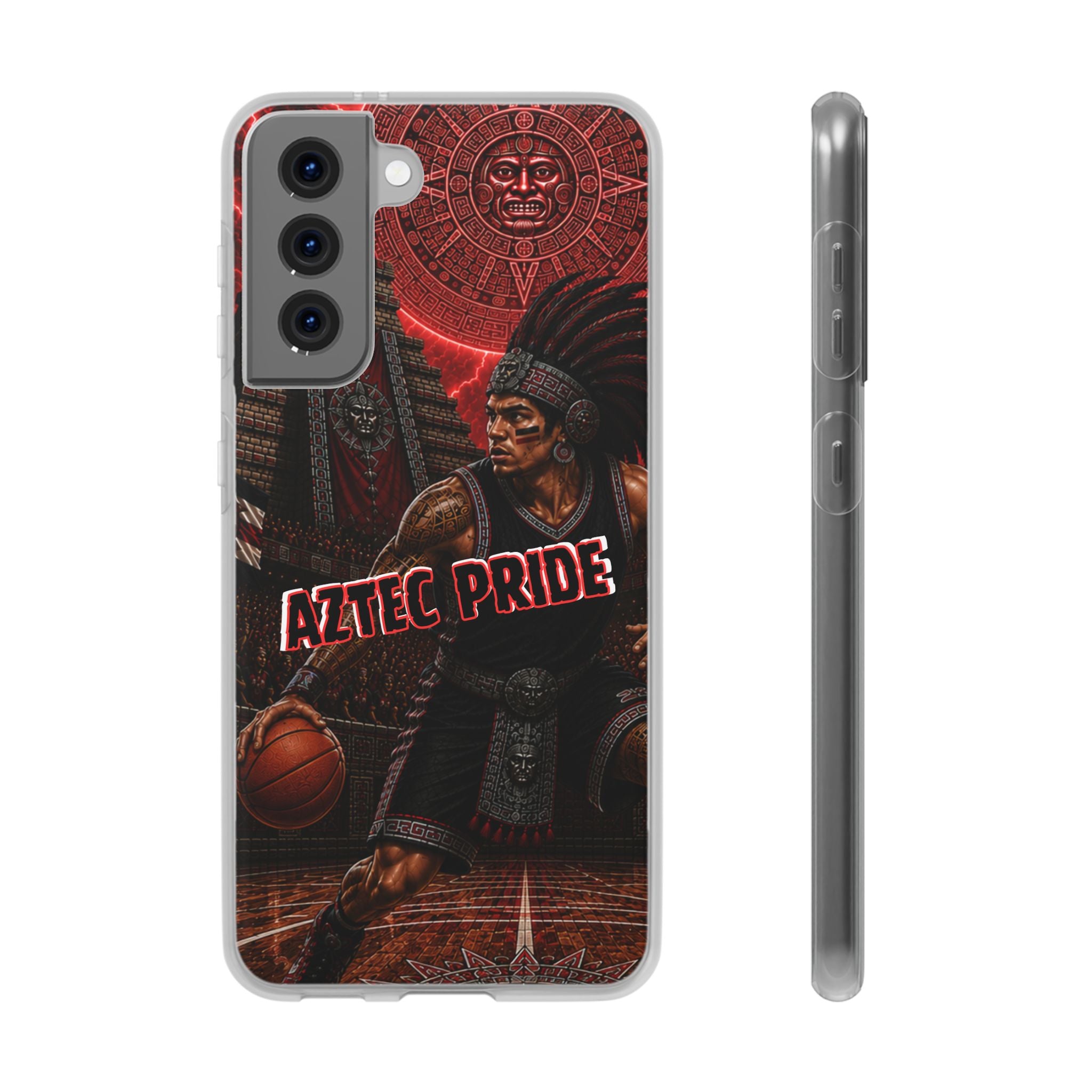 Aztec Basketall Warrior – Flexi Phone Case (iPhone & Samsung • Clear TPU • Made & Shipped in the USA • 🚚 FREE USA Shipping • Personalized Option)