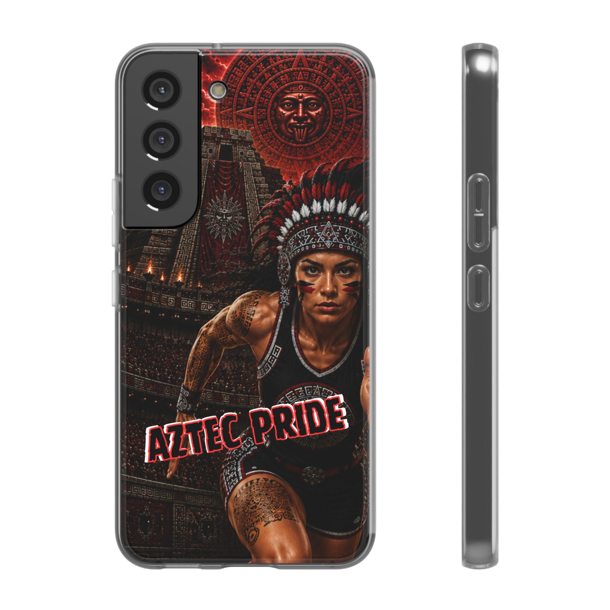 Aztec Track & Field Female Warrior – Flexi Phone Case (iPhone & Samsung • Clear TPU • Made & Shipped in the USA • 🚚 FREE USA Shipping • Personalized Option)