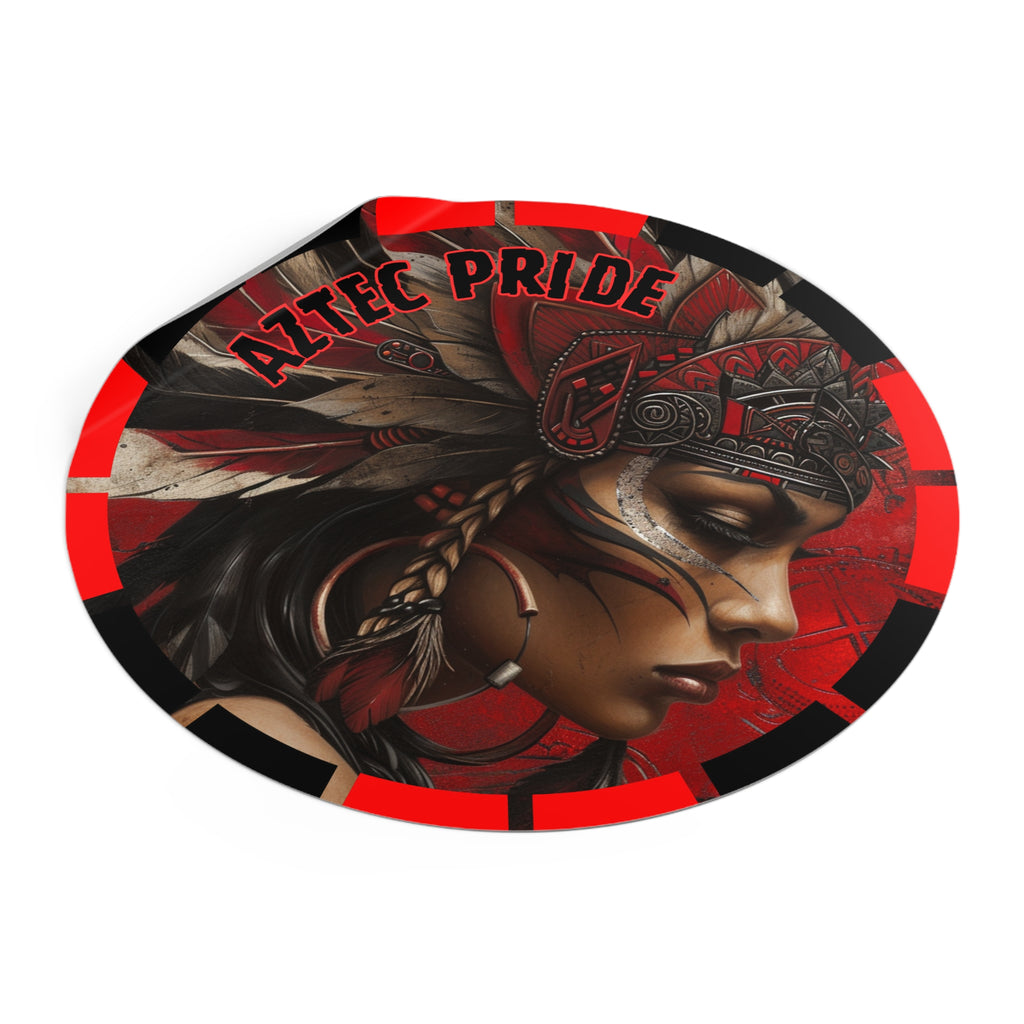 Aztec Sun Goddess Round Vinyl Sticker – Waterproof Matte Decal (2”–6”)