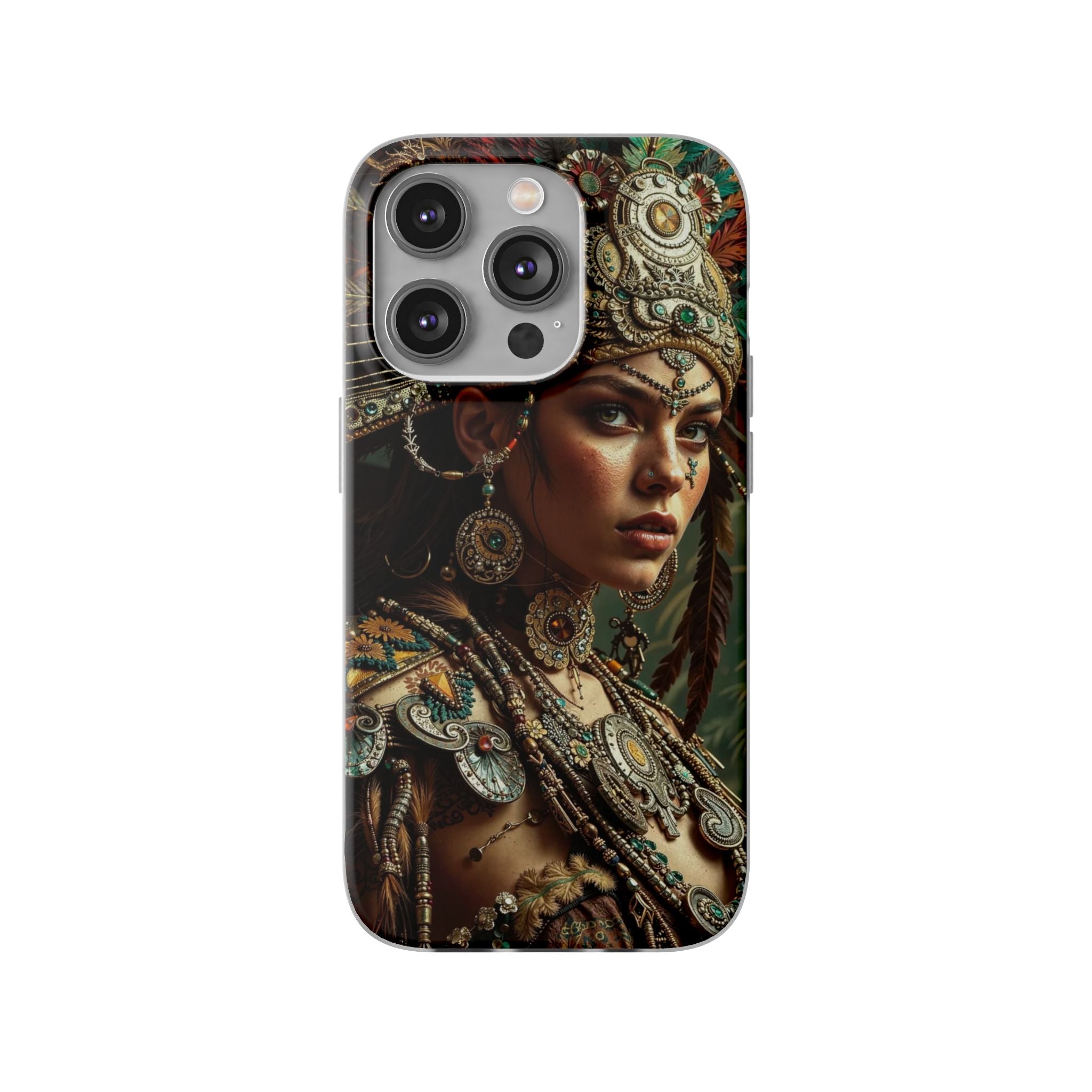 Aztec Warrior Goddess – Flexi Phone Case (iPhone & Samsung • Clear TPU • Made in USA • Personalized Option)