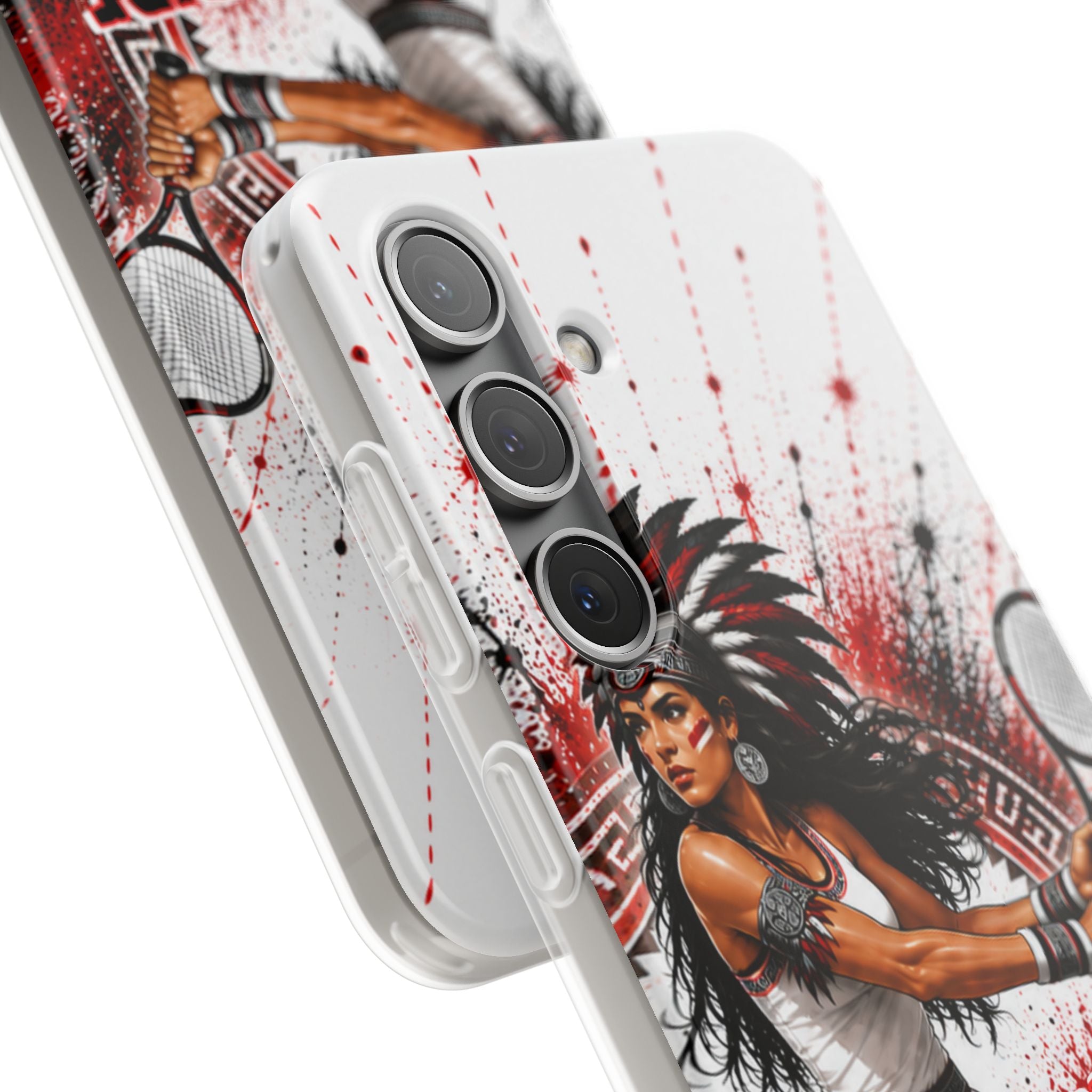 Aztec Tennis Female Warrior – Flexi Phone Case (iPhone & Samsung • Clear TPU • Made & Shipped in the USA • 🚚 FREE USA Shipping • Personalized Option)
