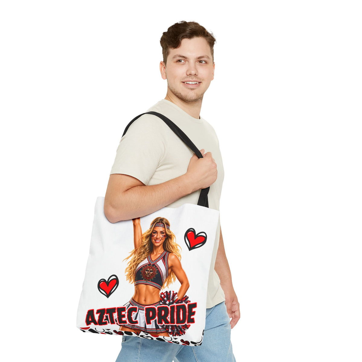Aztec Cheerleader Warrior Tote Bag | Aztec-Inspired AI Art • Made & Shipped in the USA • 🚚 FREE USA Shipping • FREE Personalization