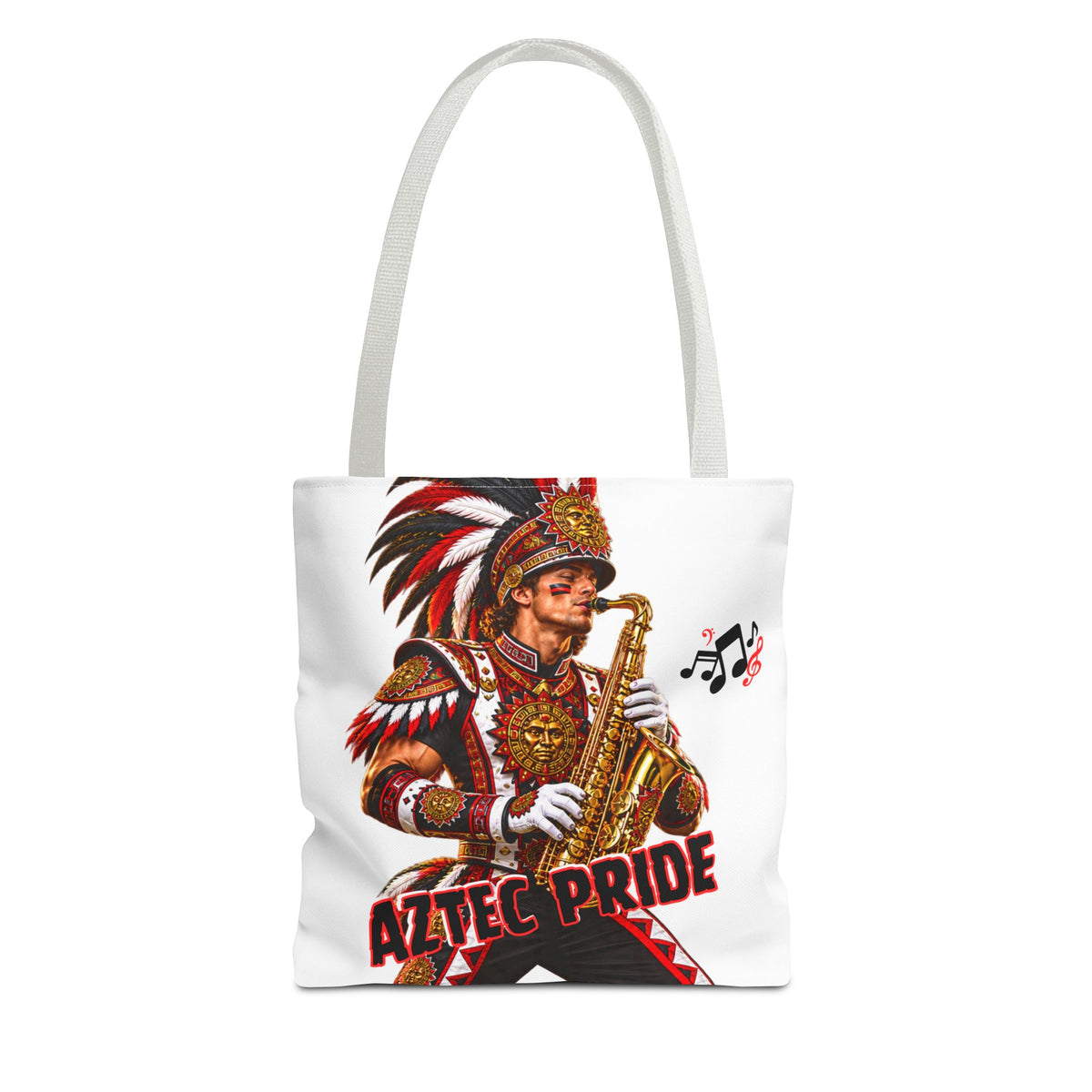 Aztec Saxophone Warrior Tote Bag | Aztec-Inspired AI Art • Made & Shipped in the USA • 🚚 FREE USA Shipping • FREE Personalization