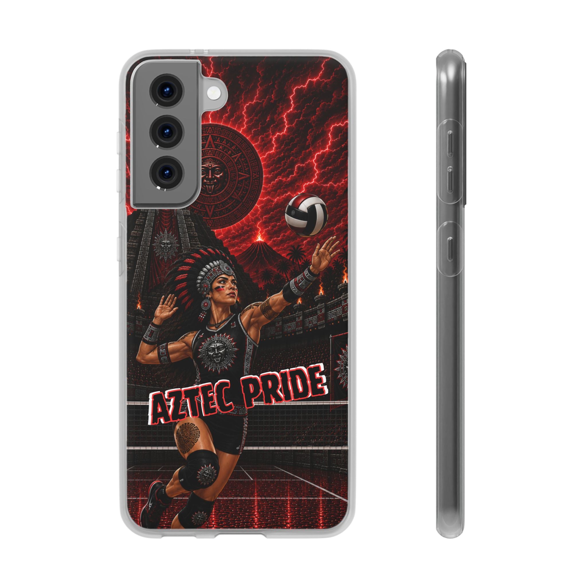 Aztec Volleyball Warrior – Flexi Phone Case (iPhone & Samsung • Clear TPU • Made & Shipped in the USA • 🚚 FREE USA Shipping • Personalized Option)