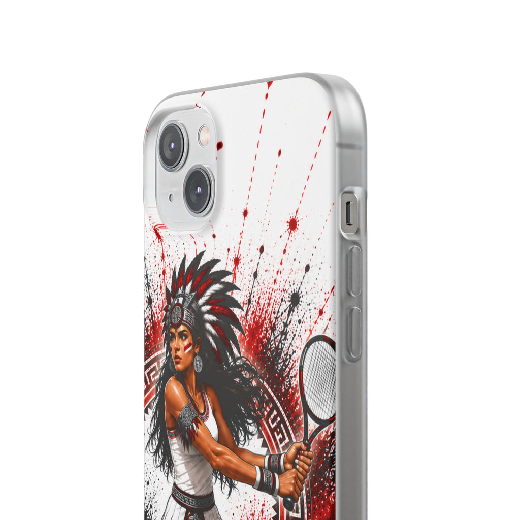 Aztec Tennis Female Warrior – Flexi Phone Case (iPhone & Samsung • Clear TPU • Made & Shipped in the USA • 🚚 FREE USA Shipping • Personalized Option)