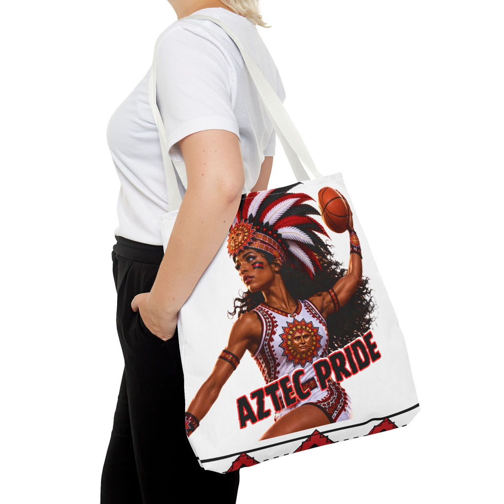 Aztec Basketball Black Female Warrior Tote Bag | Aztec-Inspired AI Art • Made & Shipped in the USA • 🚚 FREE USA Shipping • FREE Personalization