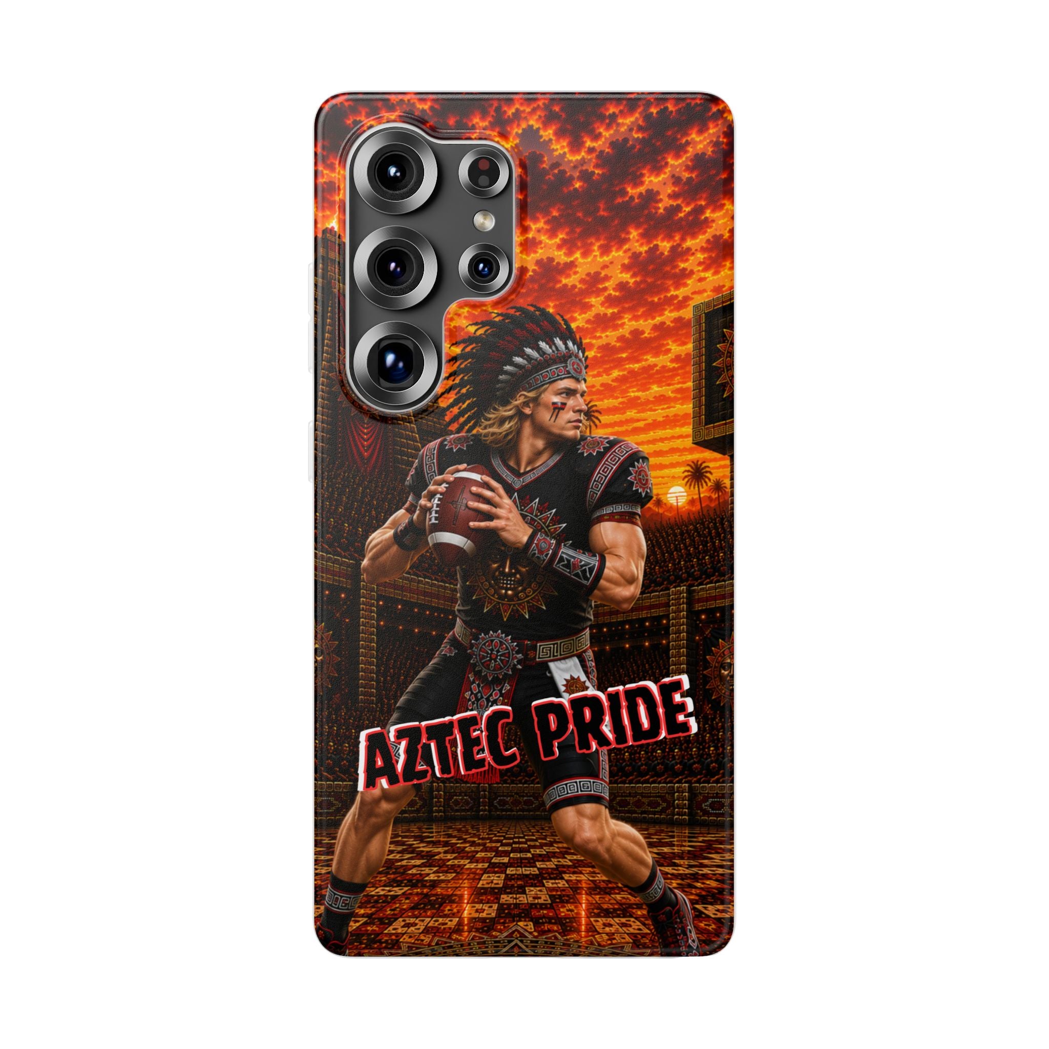 Aztec Football Warrior – Flexi Phone Case (iPhone & Samsung • Clear TPU • Made & Shipped in the USA • 🚚 FREE USA Shipping • Personalized Option)