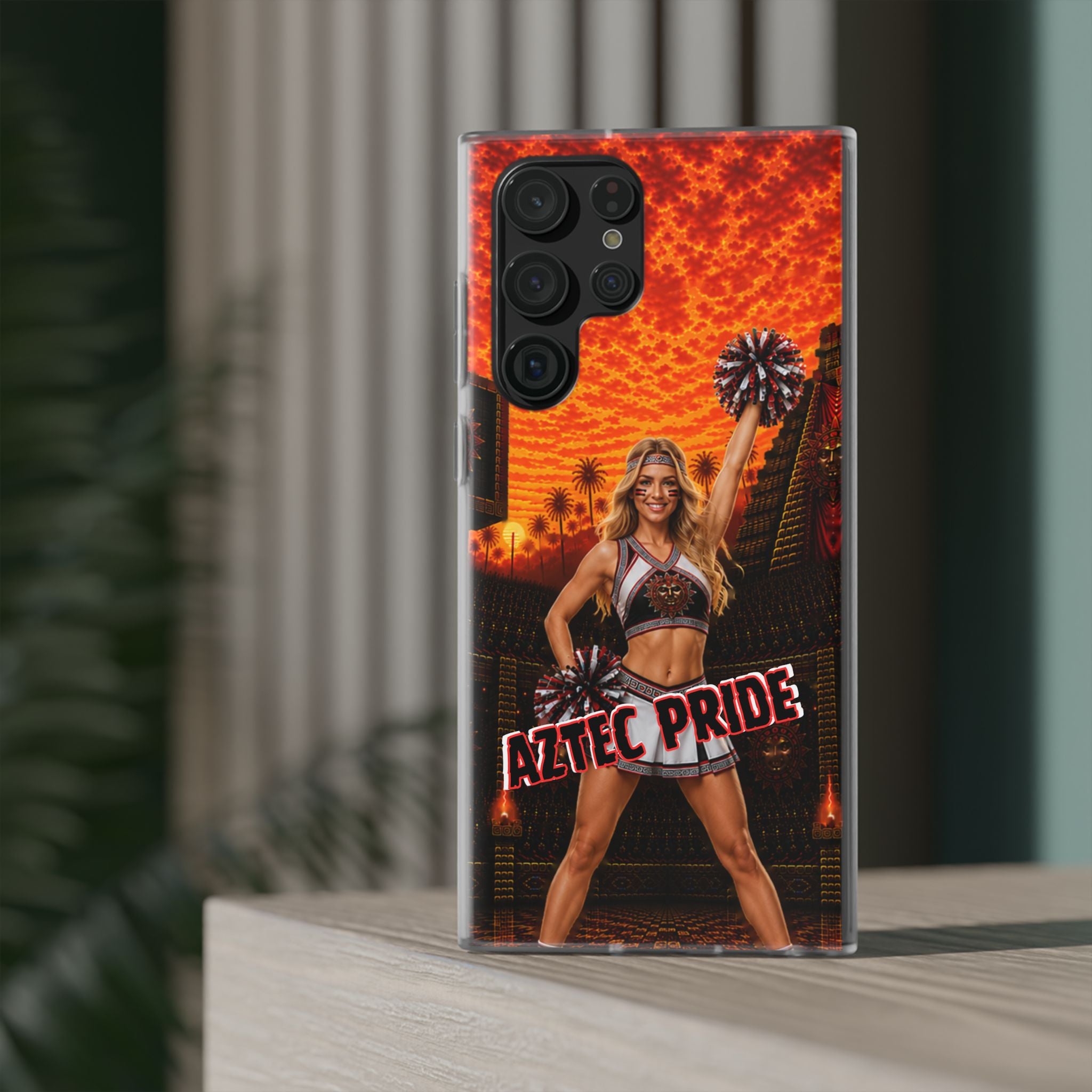 Aztec Cheerleader Warrior – Flexi Phone Case (iPhone & Samsung • Clear TPU • Made & Shipped in the USA • 🚚 FREE USA Shipping • Personalized Option)