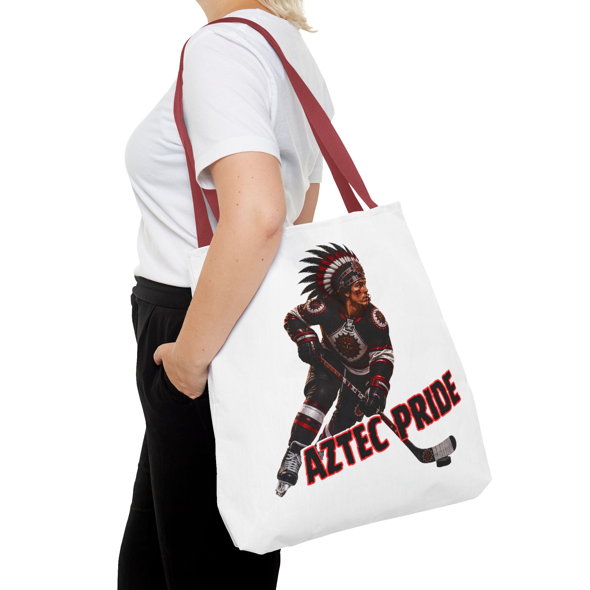 Aztec Hockey Warrior Tote Bag | Aztec-Inspired AI Art • Made & Shipped in the USA • 🚚 FREE USA Shipping • FREE Personalization