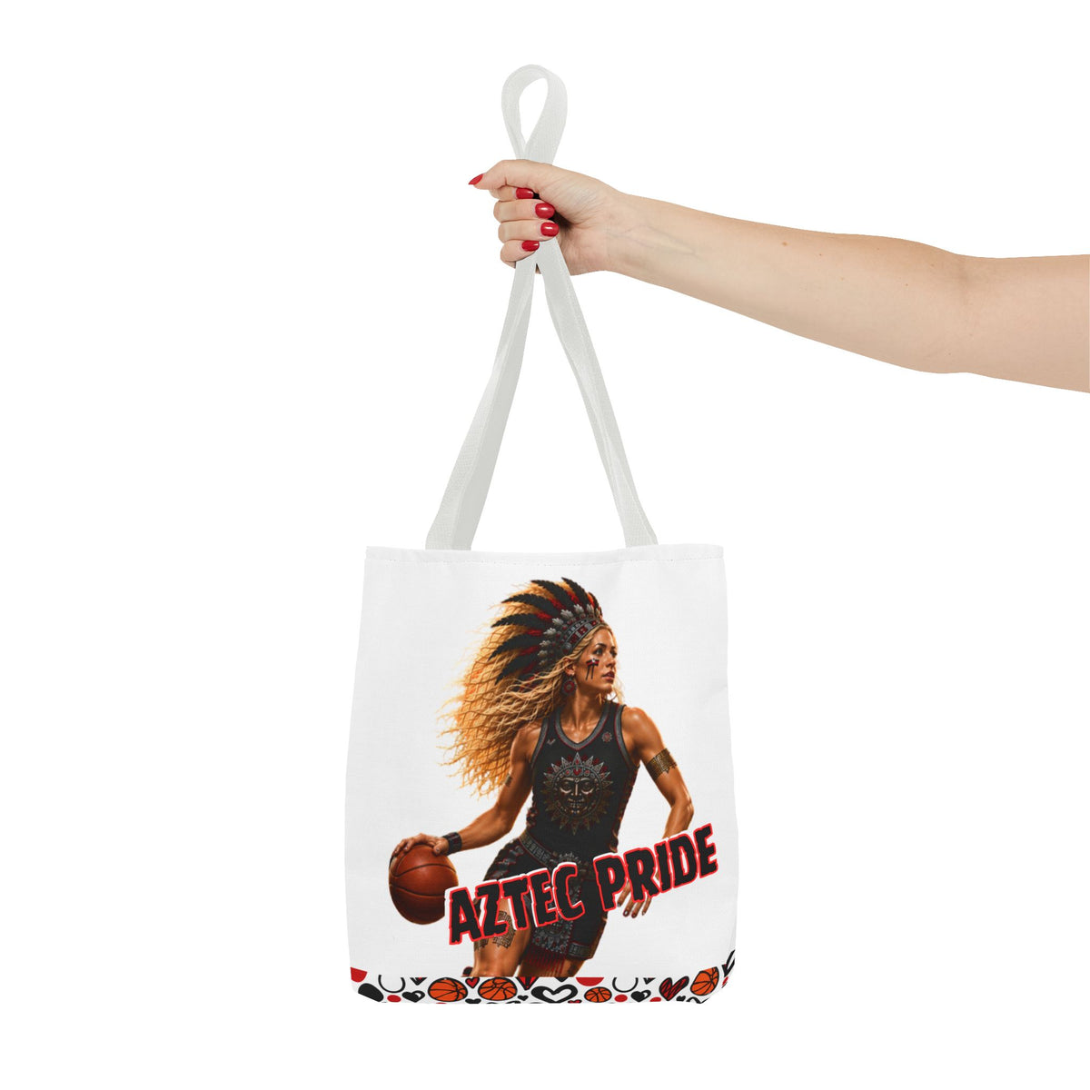 Aztec Basketball Female Warrior Tote Bag | Aztec-Inspired AI Art • Made & Shipped in the USA • 🚚 FREE USA Shipping • FREE Personalization