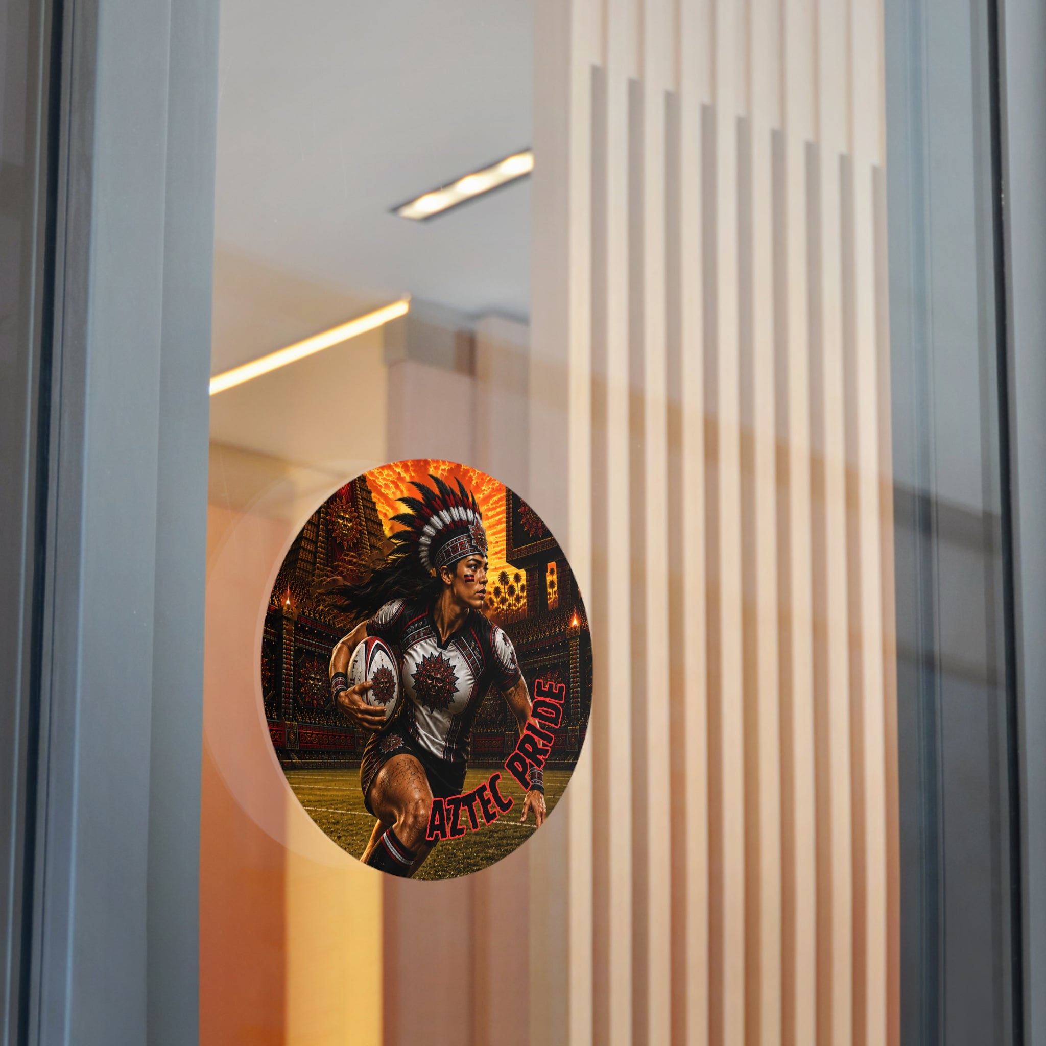 Aztec Rugby Female Warrior Round Vinyl Sticker 2”–6” | Made & Shipped in the USA • 🚚 FREE USA Shipping • Personalized Option