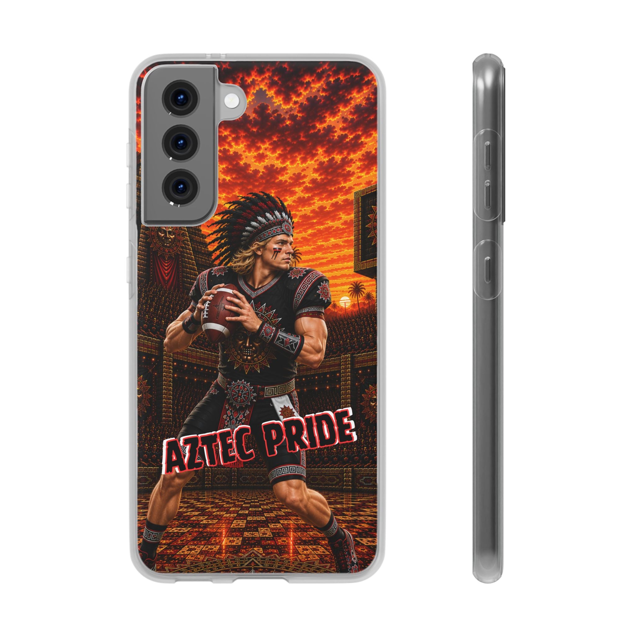 Aztec Football Warrior – Flexi Phone Case (iPhone & Samsung • Clear TPU • Made & Shipped in the USA • 🚚 FREE USA Shipping • Personalized Option)