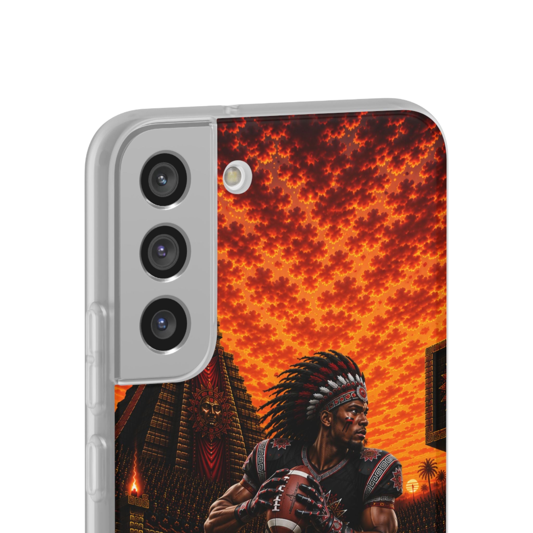 Aztec Football Warrior – Flexi Phone Case (iPhone & Samsung • Clear TPU • Made & Shipped in the USA • 🚚 FREE USA Shipping • Personalized Option)