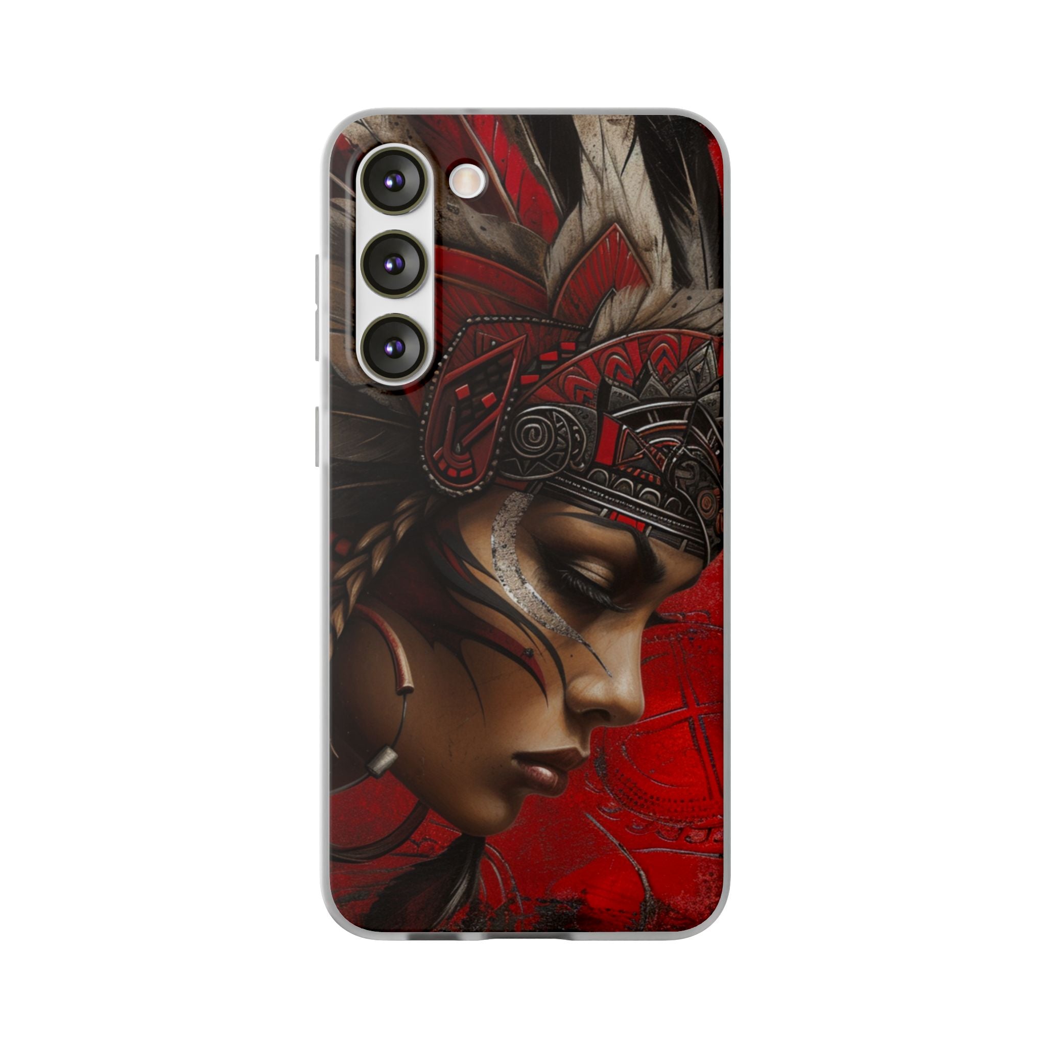 Aztec Sun Goddess – Flexi Phone Case (iPhone & Samsung • Clear TPU • Made in USA • Personalized Option)
