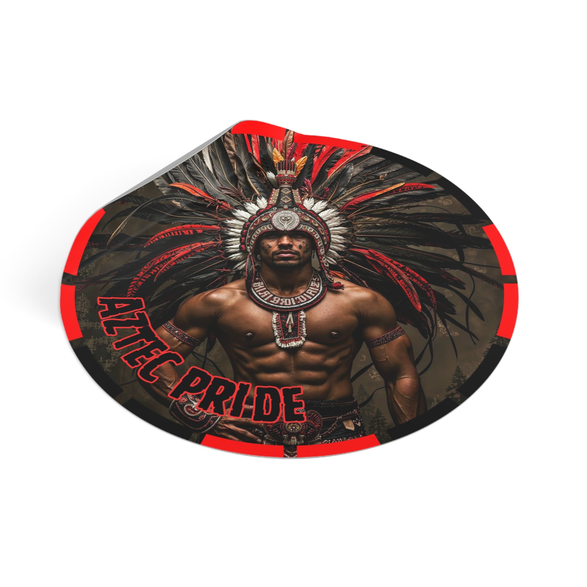 Aztec Warrior Eagle Round Vinyl Sticker – Waterproof Matte Decal (2”–6”)