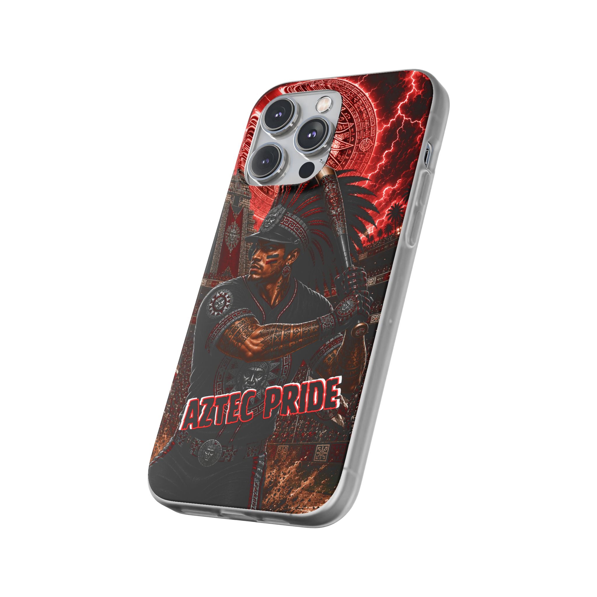 Aztec Baseball Warrior – Flexi Phone Case (iPhone & Samsung • Clear TPU • Made & Shipped in the USA • 🚚 FREE USA Shipping • Personalized Option)