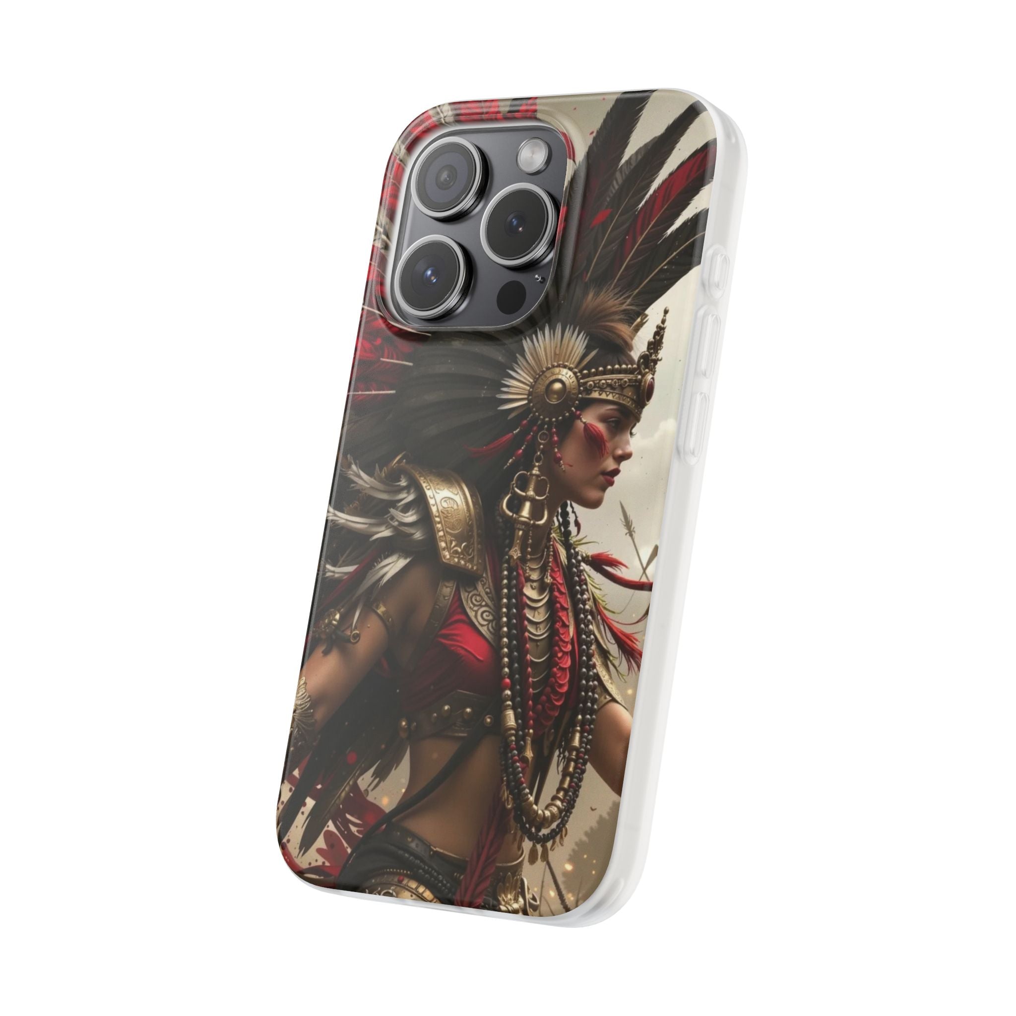 Aztec Warrior Queen – Flexi Phone Case (iPhone & Samsung • Clear TPU • Made in USA • Personalized Option)