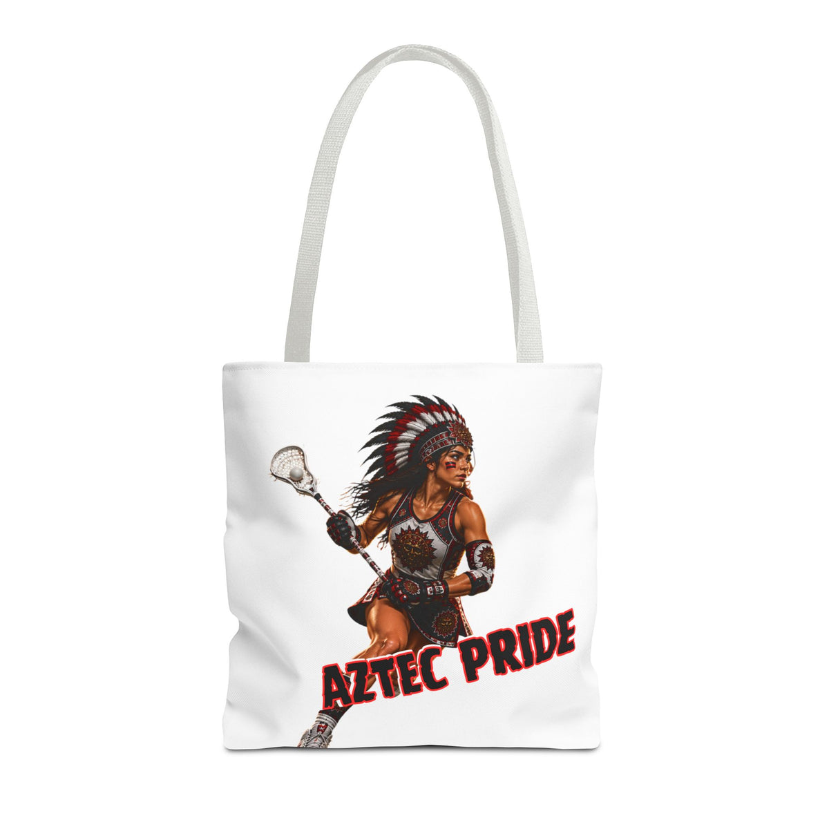 Aztec Lacrosse Female Warrior Tote Bag | Aztec-Inspired AI Art • Made & Shipped in the USA • 🚚 FREE USA Shipping • FREE Personalization