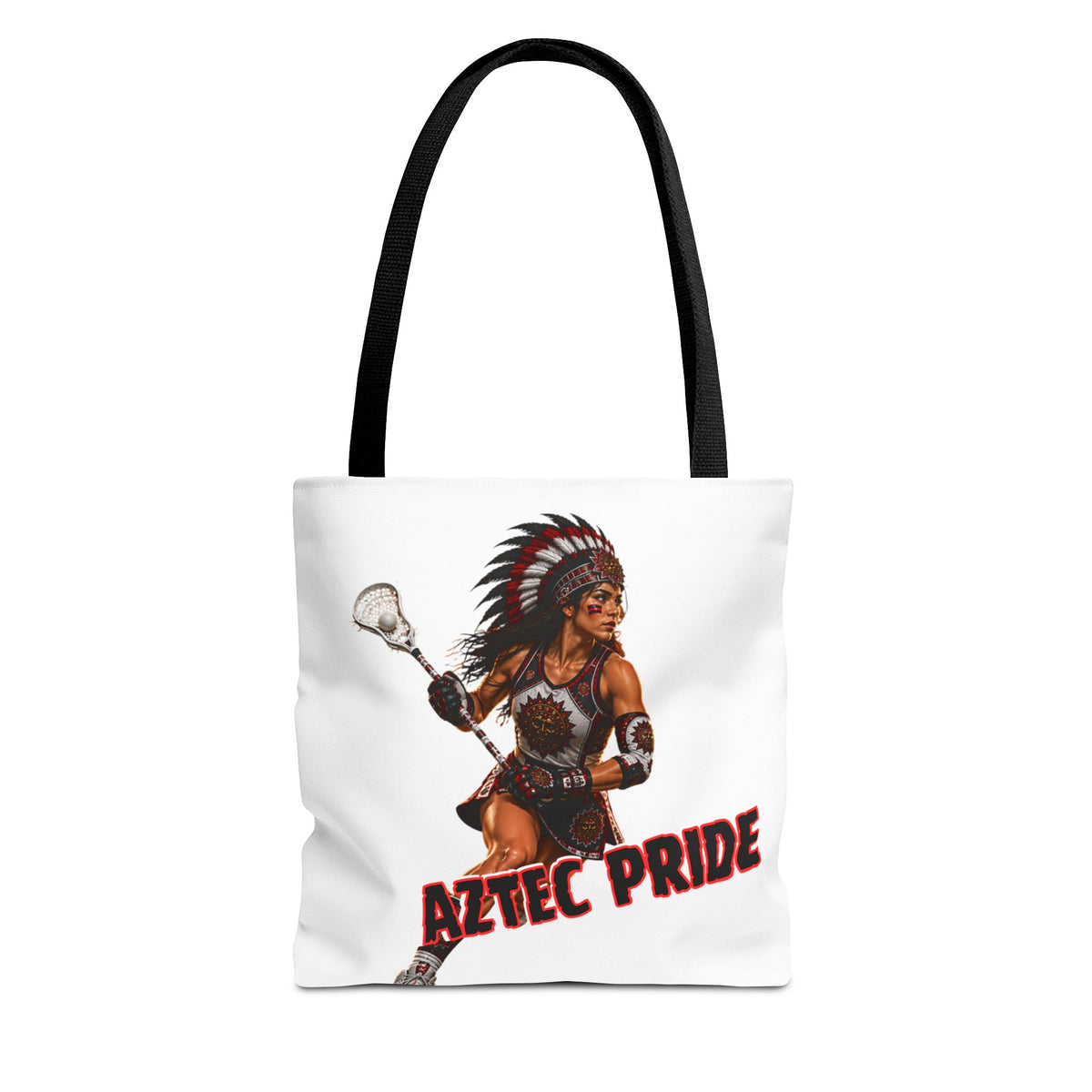 Aztec Lacrosse Female Warrior Tote Bag | Aztec-Inspired AI Art • Made & Shipped in the USA • 🚚 FREE USA Shipping • FREE Personalization