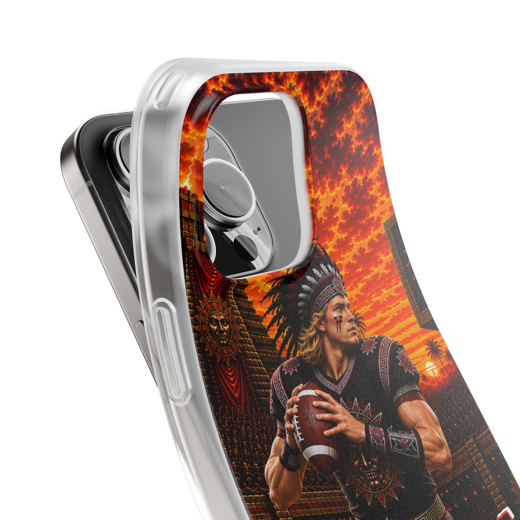 Aztec Football Warrior – Flexi Phone Case (iPhone & Samsung • Clear TPU • Made & Shipped in the USA • 🚚 FREE USA Shipping • Personalized Option)