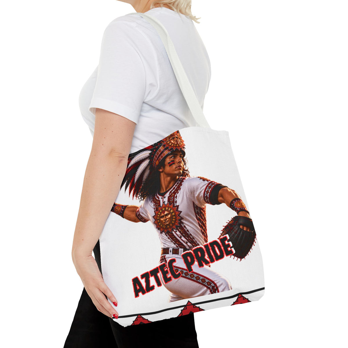 Aztec Baseball Warrior Tote Bag | Aztec-Inspired AI Art • Made & Shipped in the USA • 🚚 FREE USA Shipping • FREE Personalization