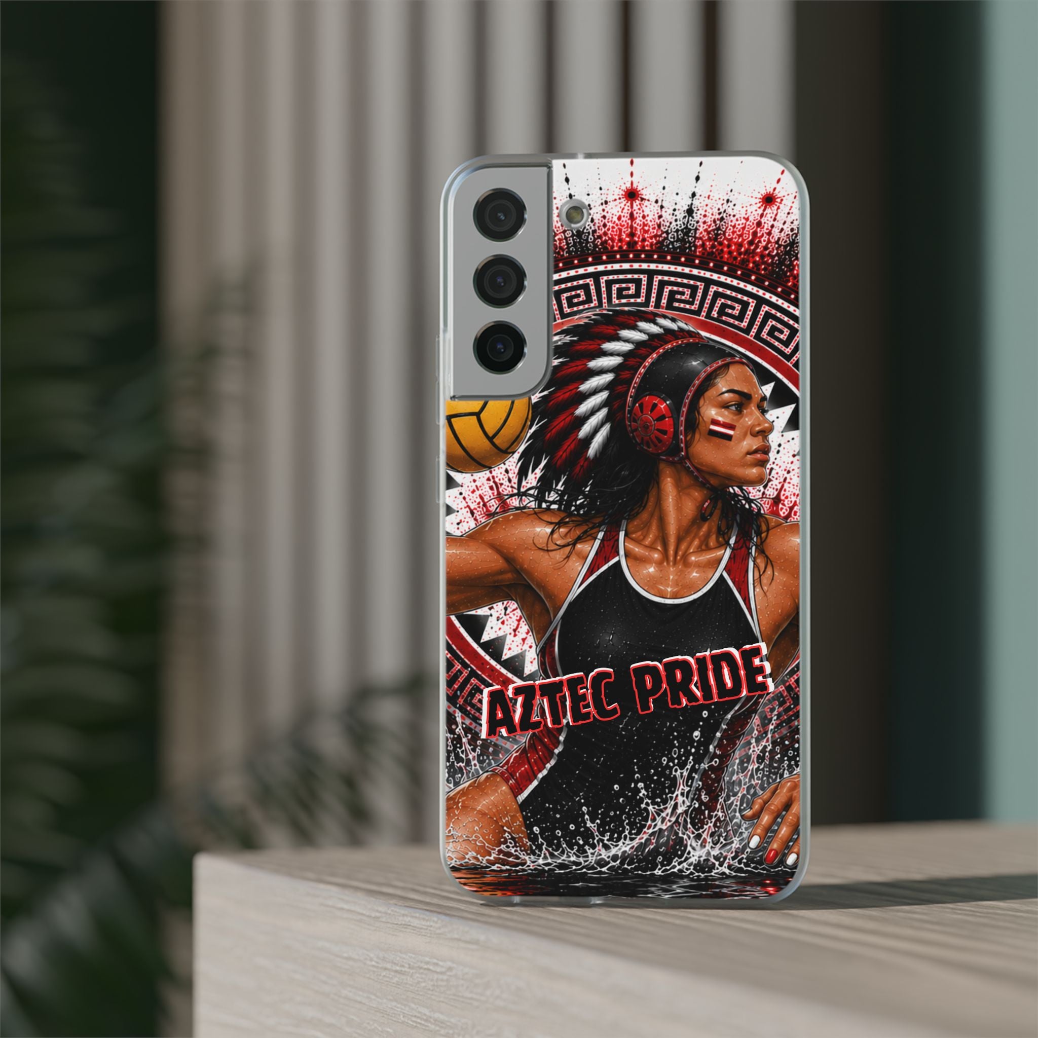 Aztec Water Polo Warrior – Flexi Phone Case (iPhone & Samsung • Clear TPU • Made in USA • Personalized Option)