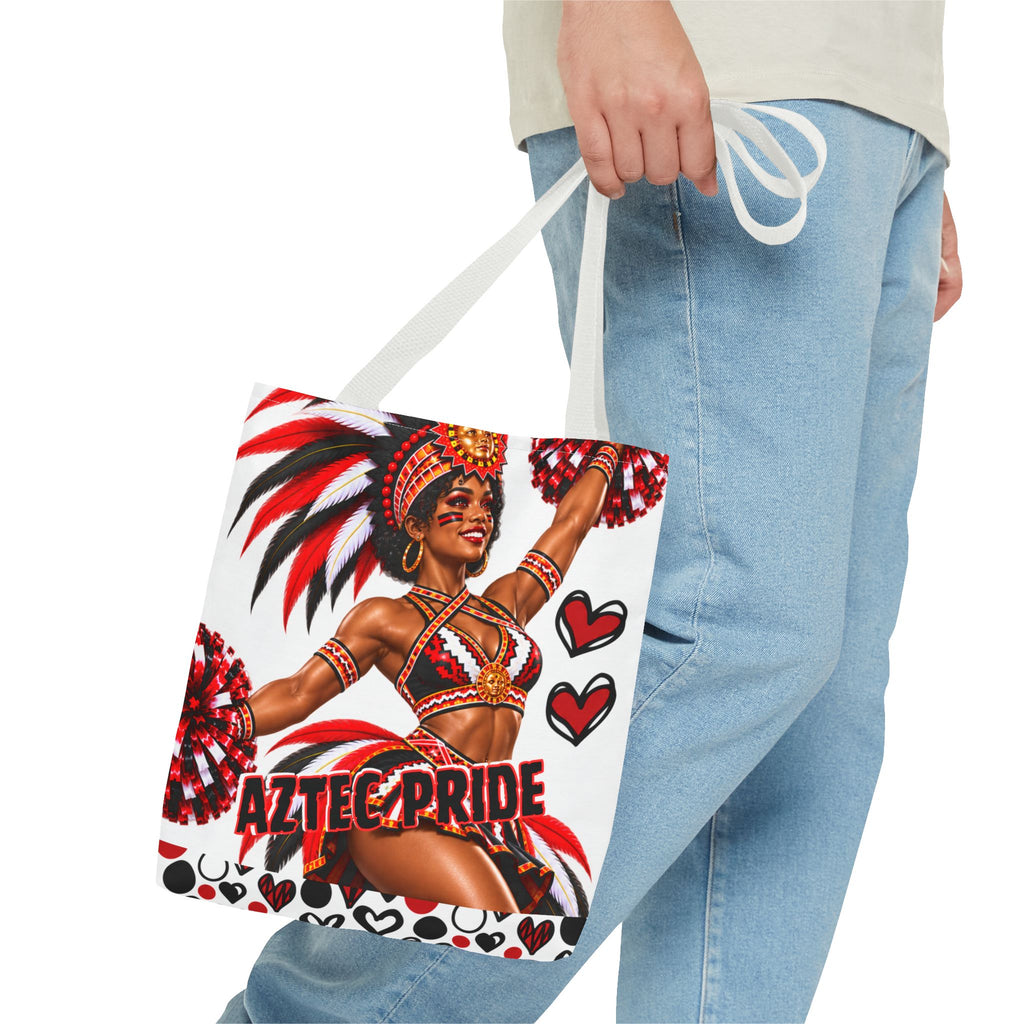 Aztec Cheerleader Warrior Tote Bag | Aztec-Inspired AI Art • Made & Shipped in the USA • 🚚 FREE USA Shipping • FREE Personalization