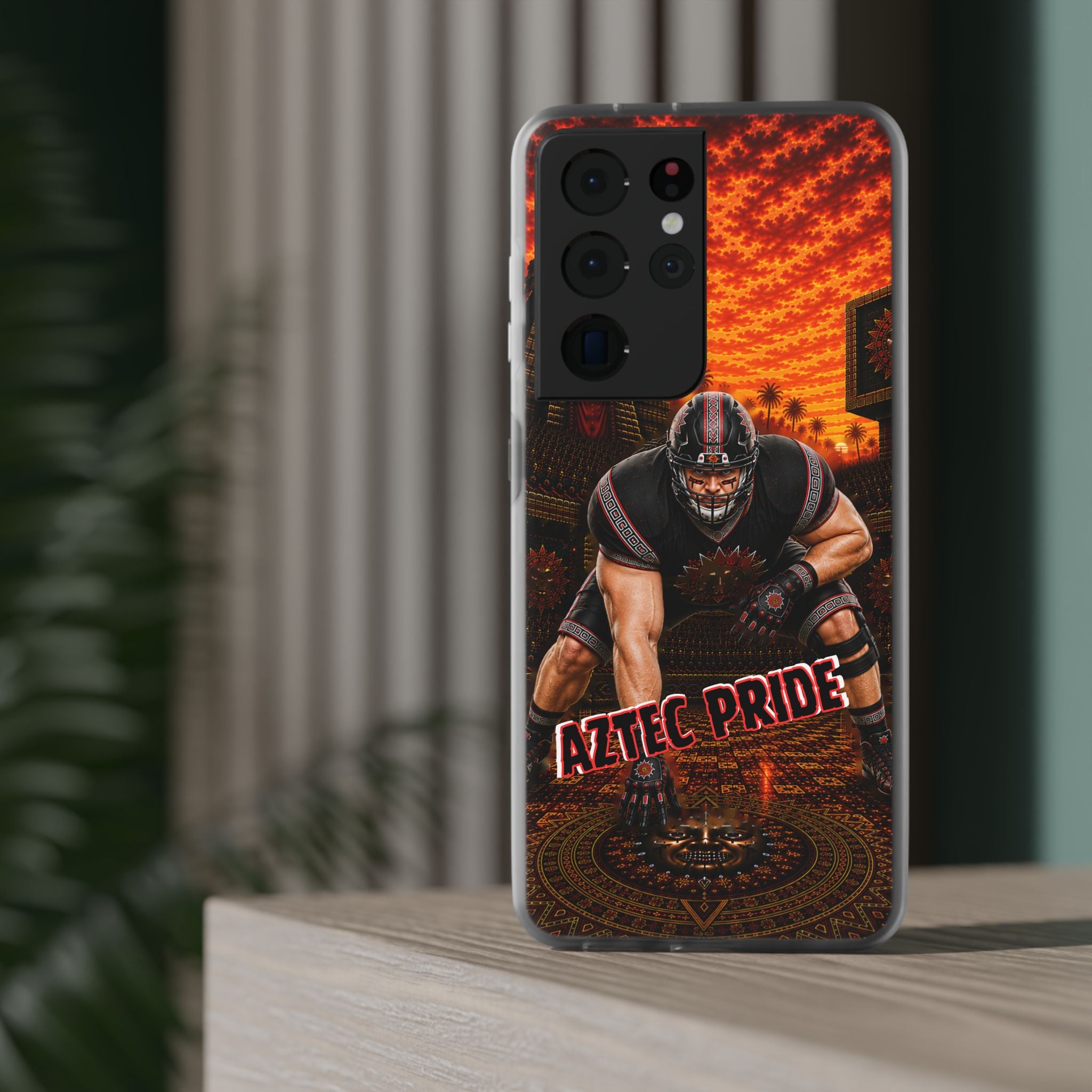 Aztec Football Warrior – Flexi Phone Case (iPhone & Samsung • Clear TPU • Made & Shipped in the USA • 🚚 FREE USA Shipping • Personalized Option)
