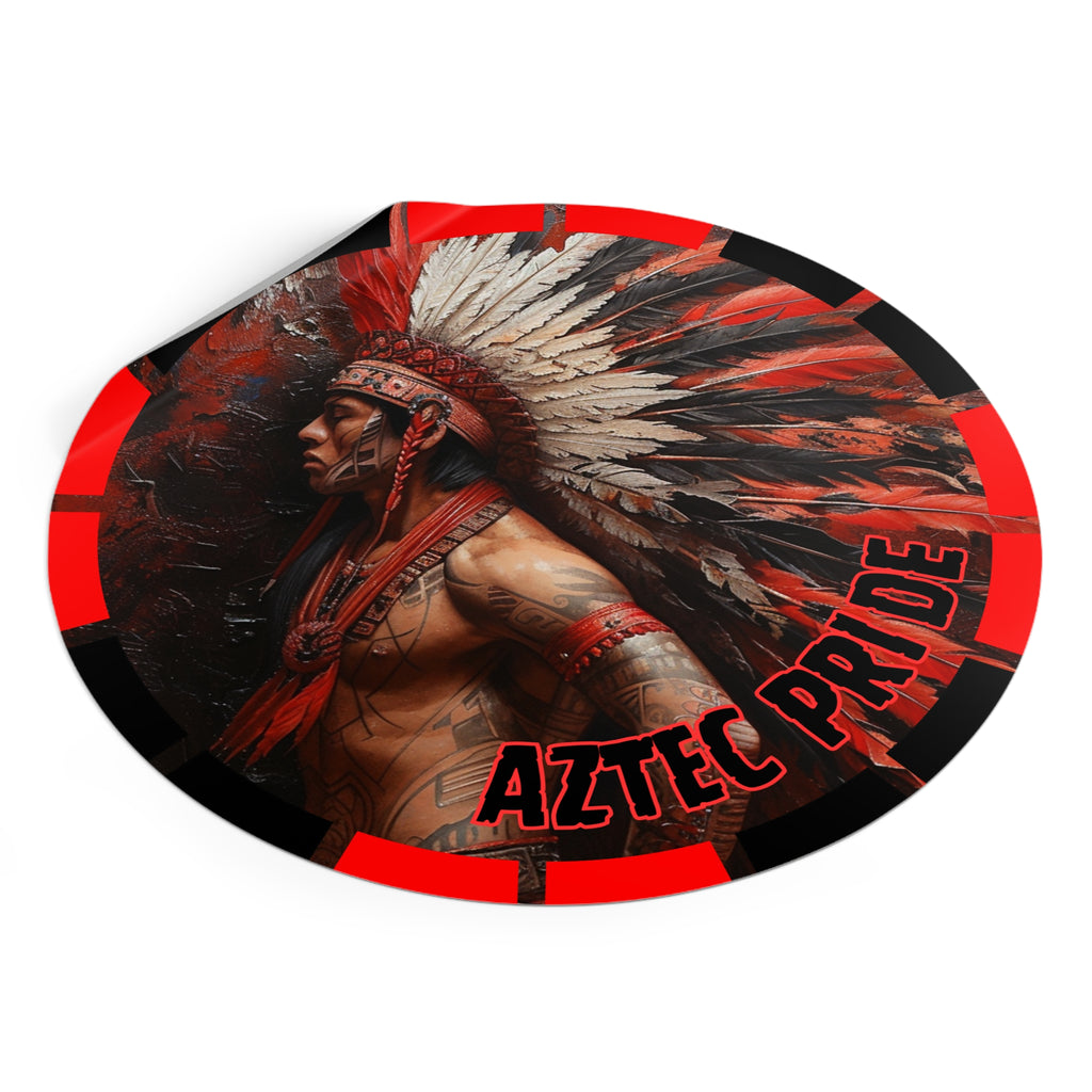 Aztec Noble Warrior Round Vinyl Sticker – Waterproof Matte Decal (2”–6”)