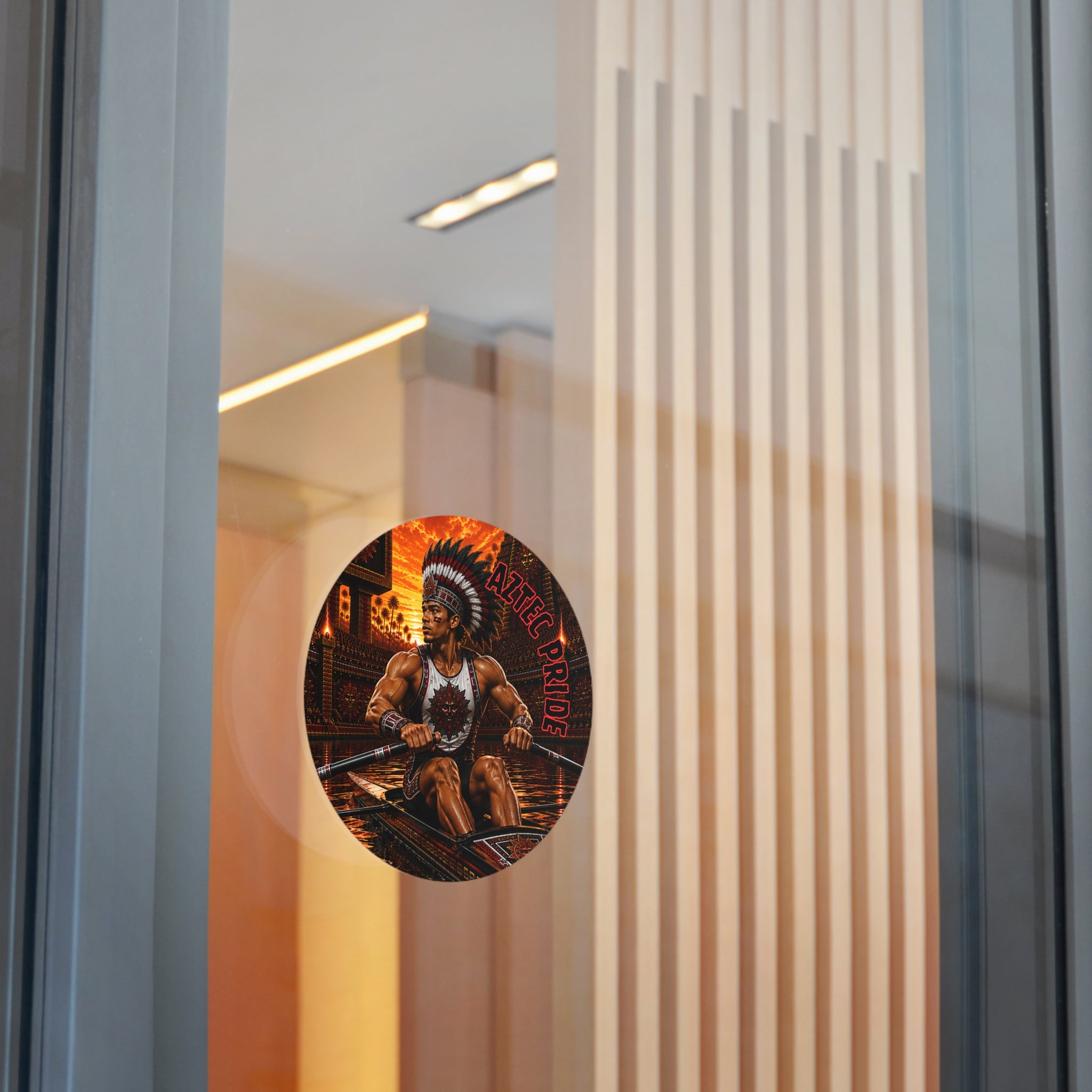 Aztec Rowing Warrior Round Vinyl Sticker 2”–6” | Made & Shipped in the USA • 🚚 FREE USA Shipping • Personalized Option
