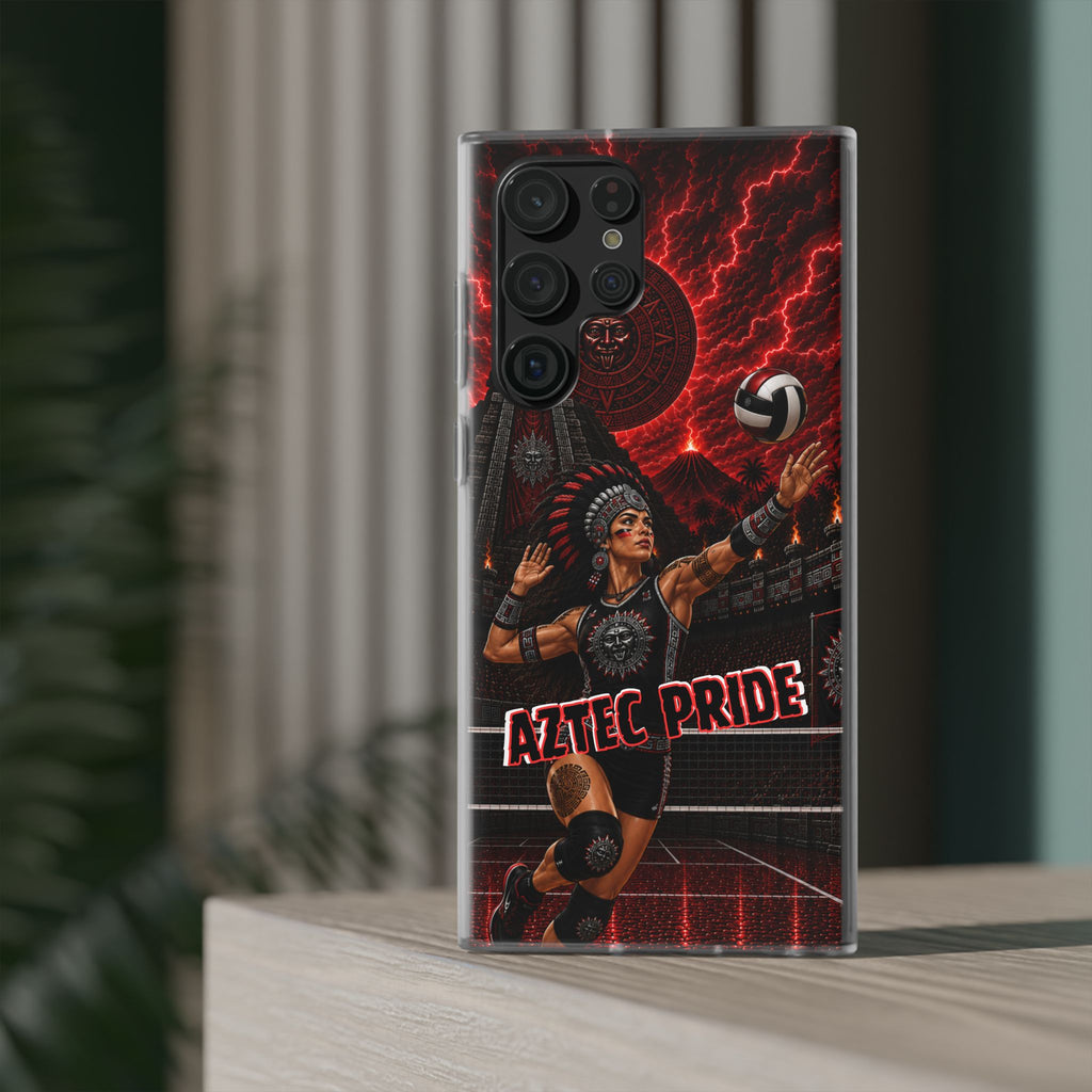 Aztec Volleyball Warrior – Flexi Phone Case (iPhone & Samsung • Clear TPU • Made & Shipped in the USA • 🚚 FREE USA Shipping • Personalized Option)