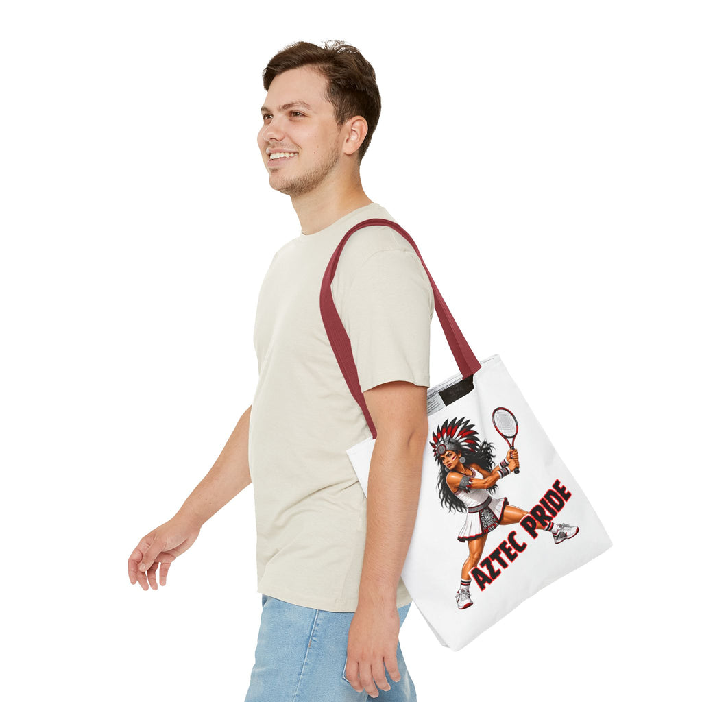 Aztec Tennis Female Warrior Tote Bag | Aztec-Inspired AI Art • Made & Shipped in the USA • 🚚 FREE USA Shipping • FREE Personalization