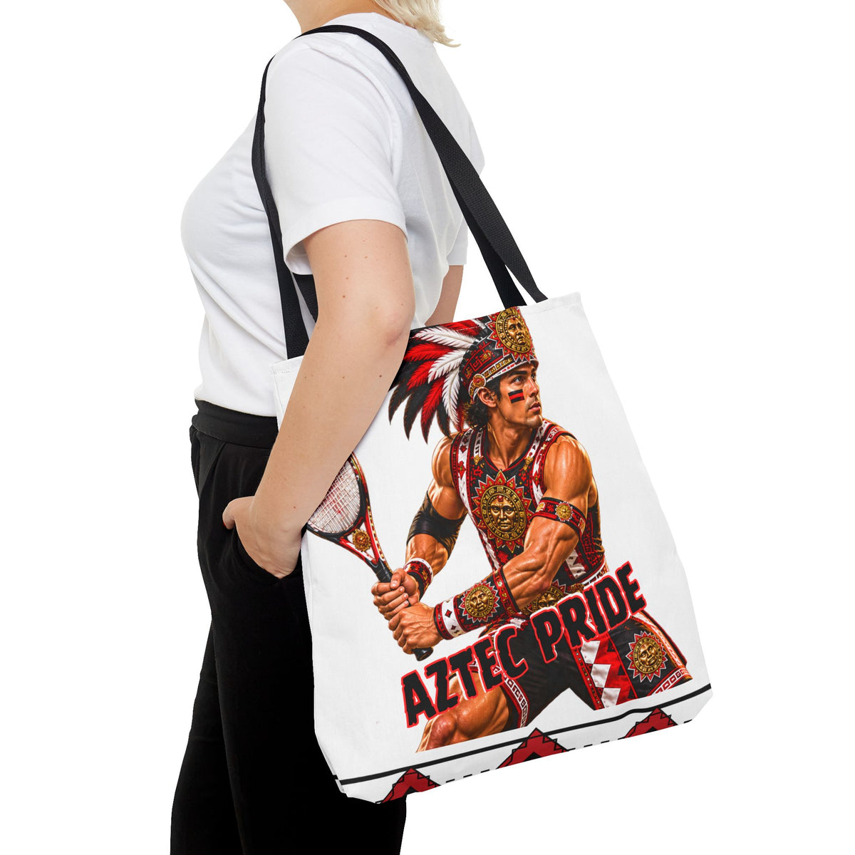 Aztec Tennis Male Warrior Tote Bag | Aztec-Inspired AI Art • Made & Shipped in the USA • 🚚 FREE USA Shipping • FREE Personalization