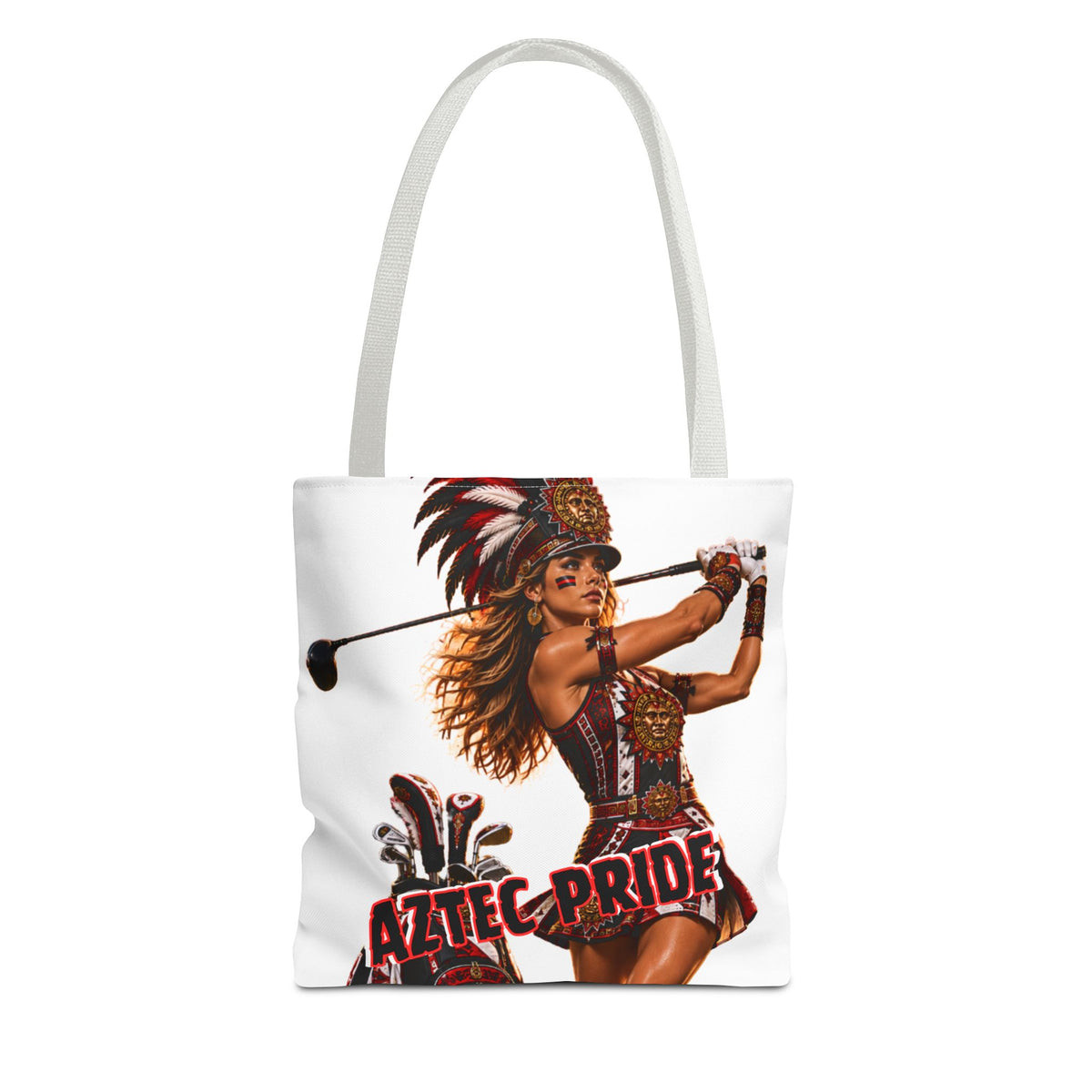 Aztec Golf Female Warrior Tote Bag | Aztec-Inspired AI Art • Made & Shipped in the USA • 🚚 FREE USA Shipping • FREE Personalization