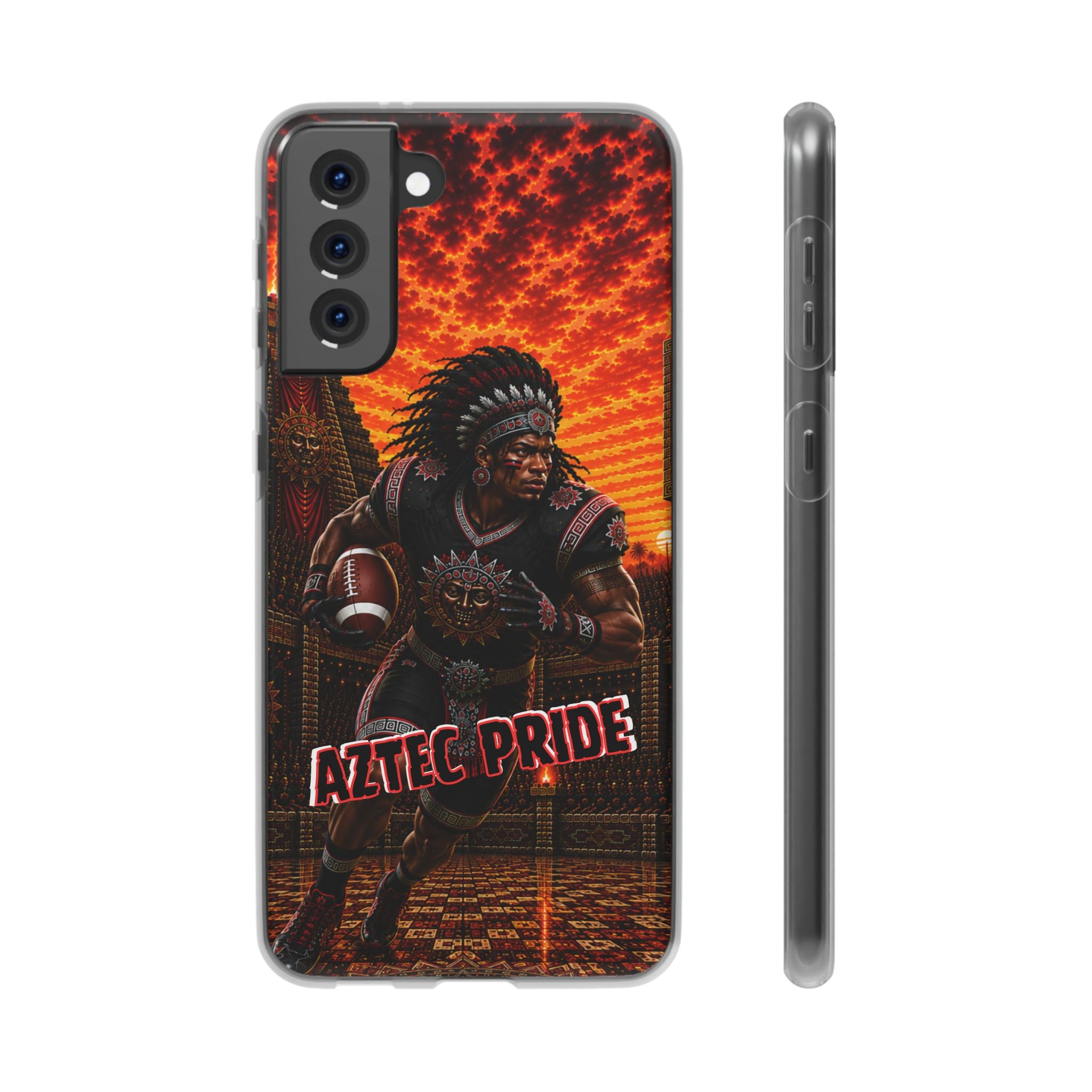 Aztec Football Warrior – Flexi Phone Case (iPhone & Samsung • Clear TPU • Made & Shipped in the USA • 🚚 FREE USA Shipping • Personalized Option)